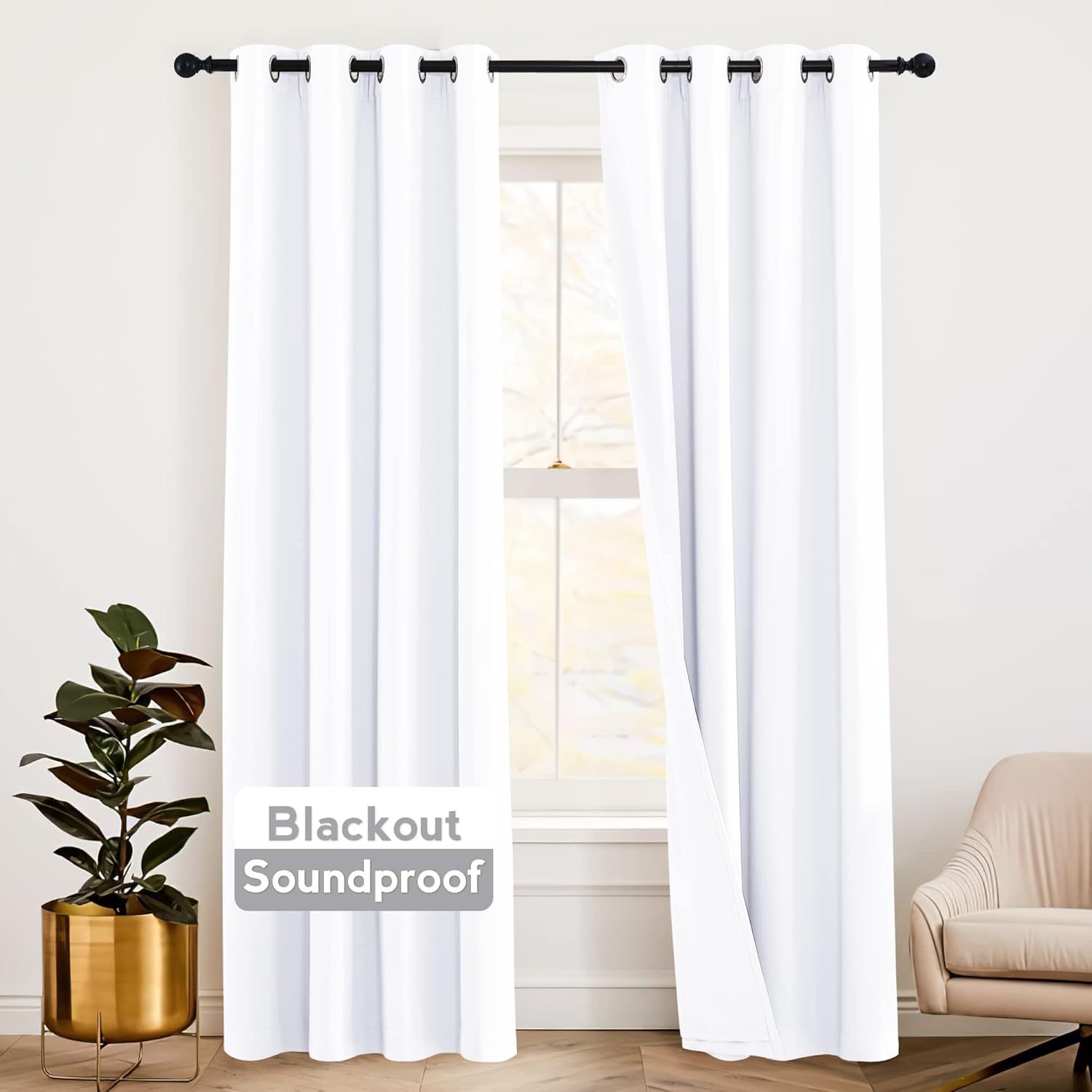 RYB HOME Soundproof Curtains 84 inches - 3 Layers Blackout Curtains Noise Cancelling Thermal Insulted Drapes for Door Window Living Room Nursery Divider Drapes, W 52 x L 84 inch, Gray, 1 Pair