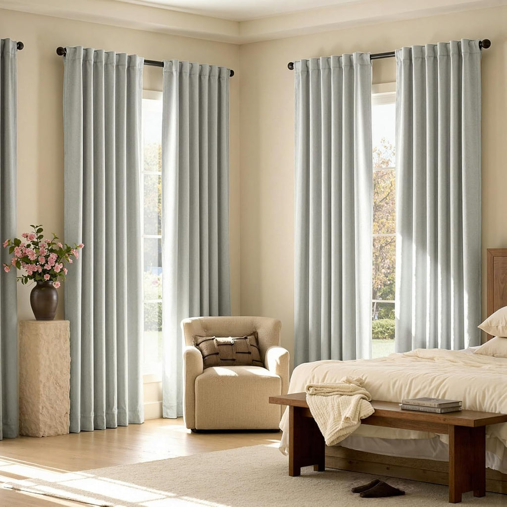 Chenille Blackout Curtains 96 Inches Long Thermal Insulated Curtains for Living Room Bedroom Grey Light Blocking Privacy Drapes Thick Noise Reducing Window Curtains 2 Panle Set Back Tab Neutral Drapes