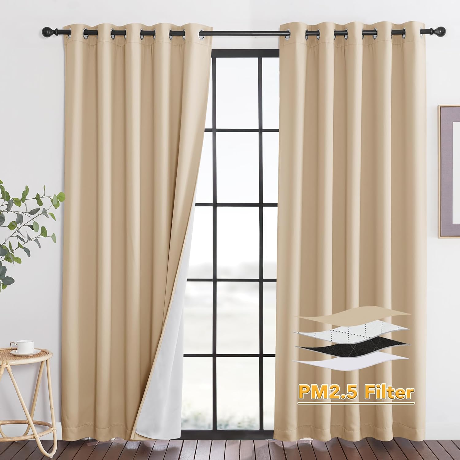RYB HOME Soundproof Curtains for Bedroom, PM2.5 Particle Filter 100% Blackout Energy Saving Small Window Curtains for Baby Nursery Living Room Home Office, Grey, W 42 x L 63 inches, 2 Pcs