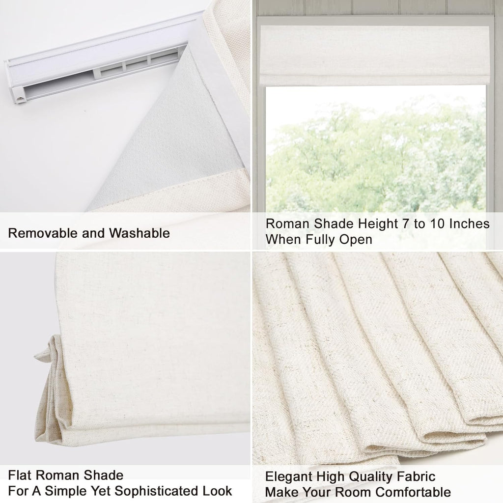 Artdix Cordless Linen Roman Shades, Natural Custom Fabric Room Darkening Roman Window Shades Blinds for Doors, French Doors, Kitchen Windows, Bathroom Windows