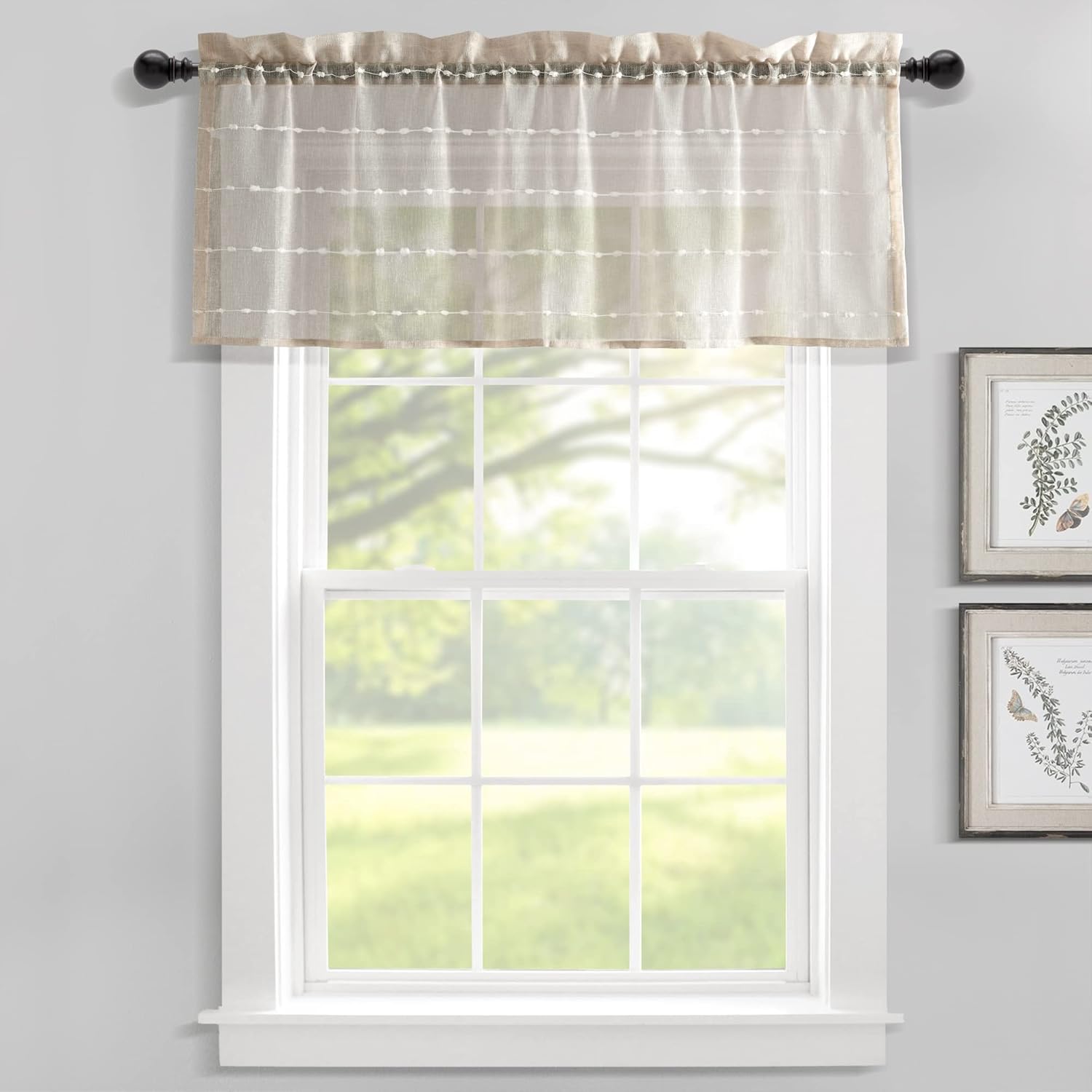 Lush Decor Farmhouse Textured Grommet Sheer Window Curtain Panel Pair, 38"W x 95"L, Beige