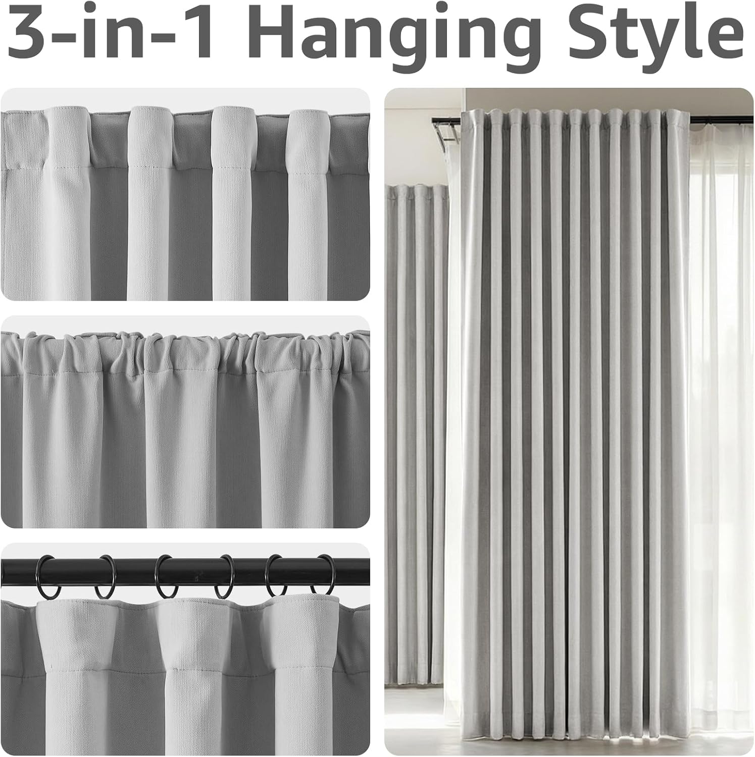 Chenille Blackout Curtains 96 Inches Long Thermal Insulated Curtains for Living Room Bedroom Grey Light Blocking Privacy Drapes Thick Noise Reducing Window Curtains 2 Panle Set Back Tab Neutral Drapes