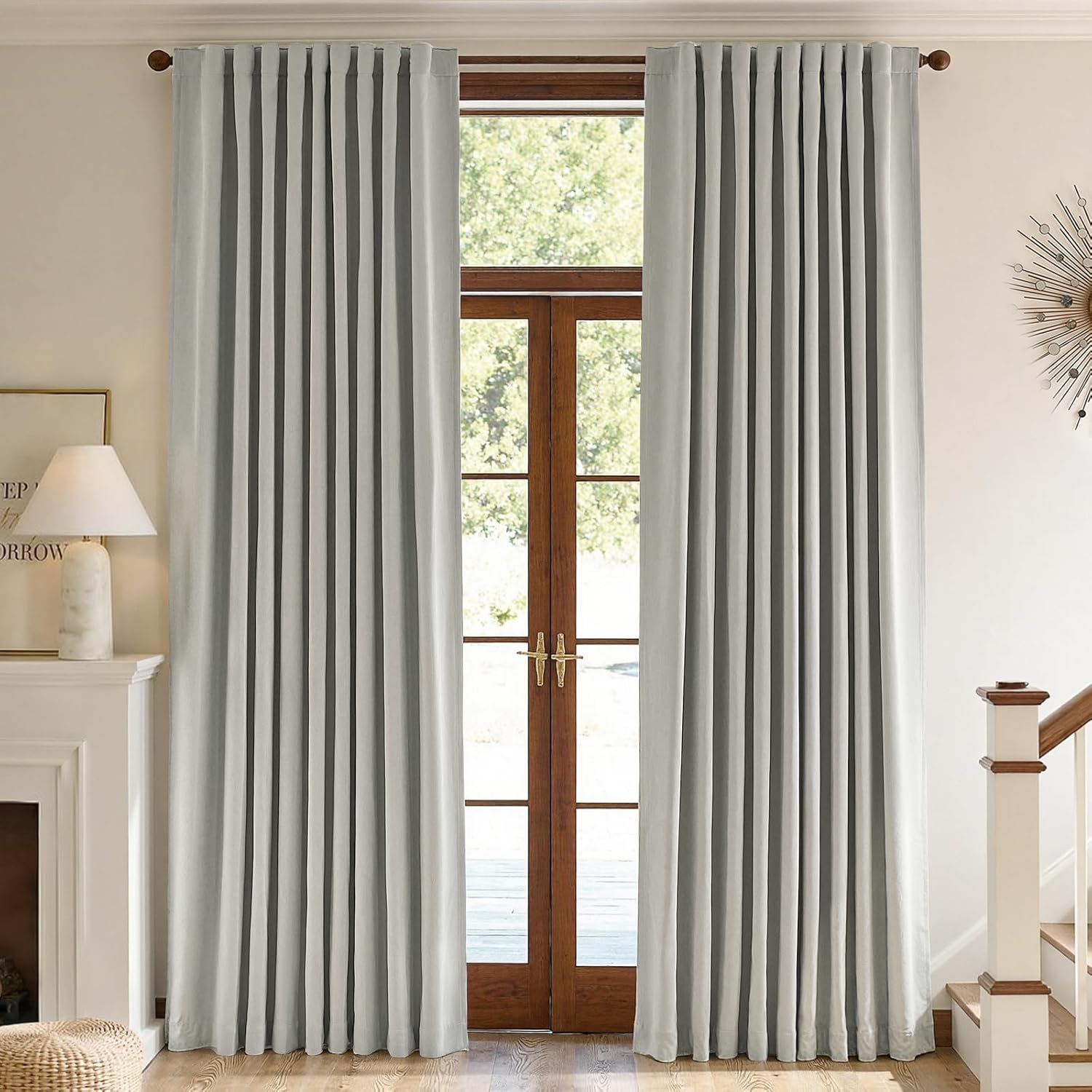 Chenille Blackout Curtains 96 Inches Long Thermal Insulated Curtains for Living Room Bedroom Grey Light Blocking Privacy Drapes Thick Noise Reducing Window Curtains 2 Panle Set Back Tab Neutral Drapes