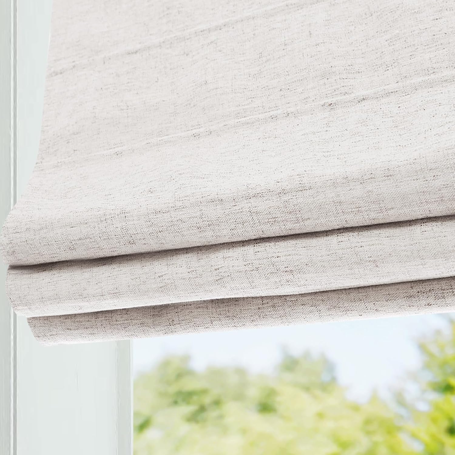 DEJAVU Cordless Bamboo Roman Shades, Blackout Light Filtering Blinds for Indoor Windows, Natural Woven Shades With Valance for Patio, Doors, Easy to Install, Pecan Color