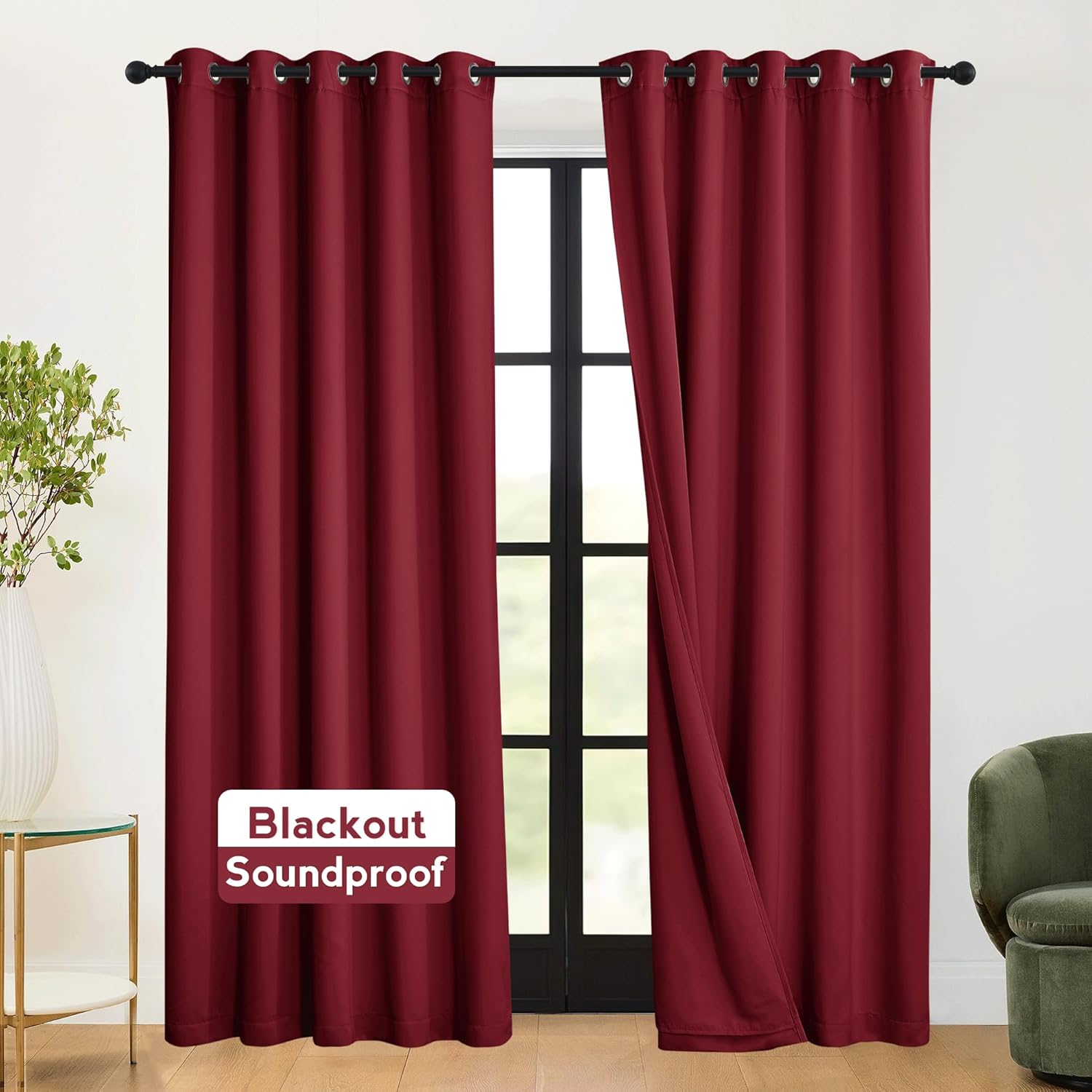 RYB HOME Soundproof Curtains 84 inches - 3 Layers Blackout Curtains Noise Cancelling Thermal Insulted Drapes for Door Window Living Room Nursery Divider Drapes, W 52 x L 84 inch, Gray, 1 Pair