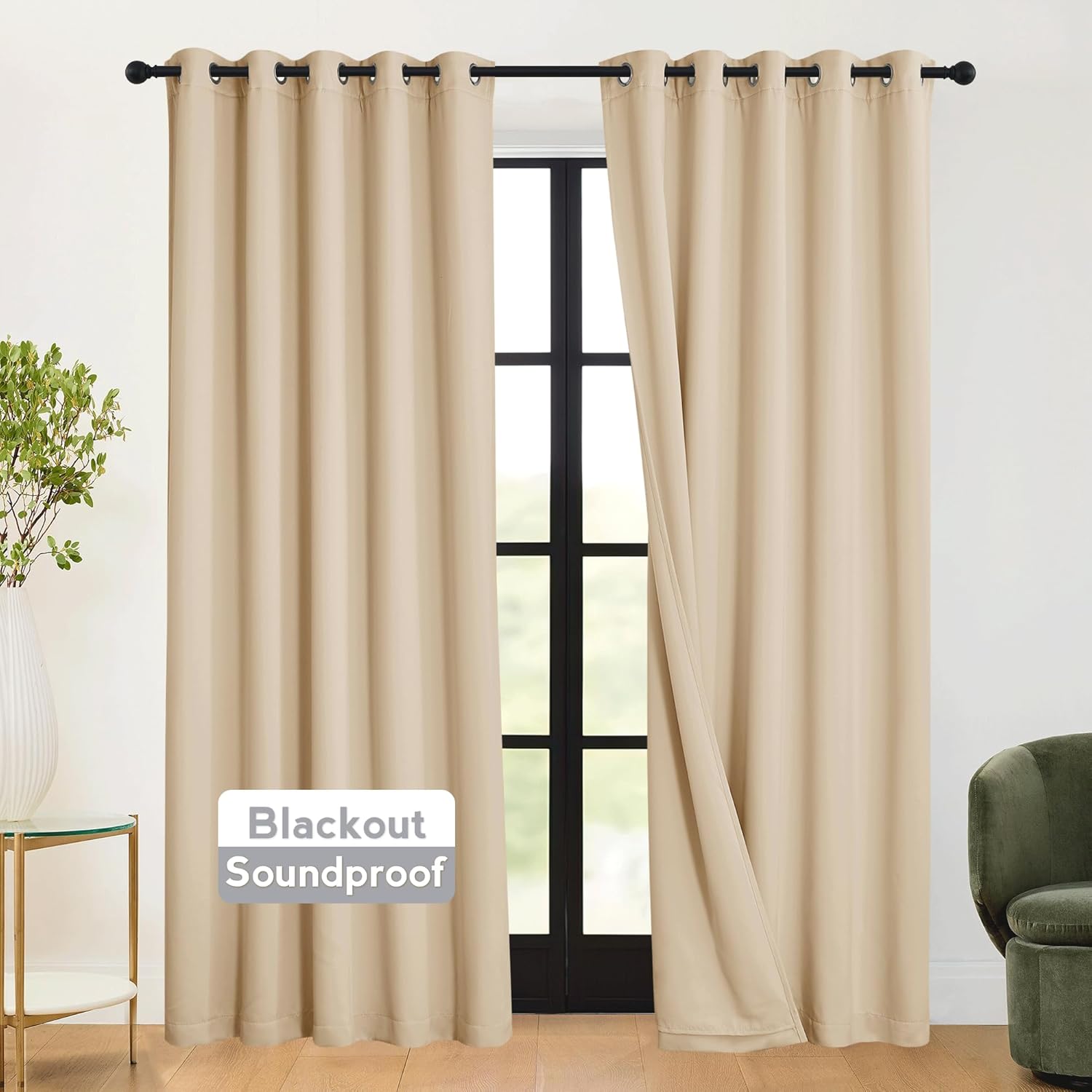 RYB HOME Soundproof Curtains 84 inches - 3 Layers Blackout Curtains Noise Cancelling Thermal Insulted Drapes for Door Window Living Room Nursery Divider Drapes, W 52 x L 84 inch, Gray, 1 Pair