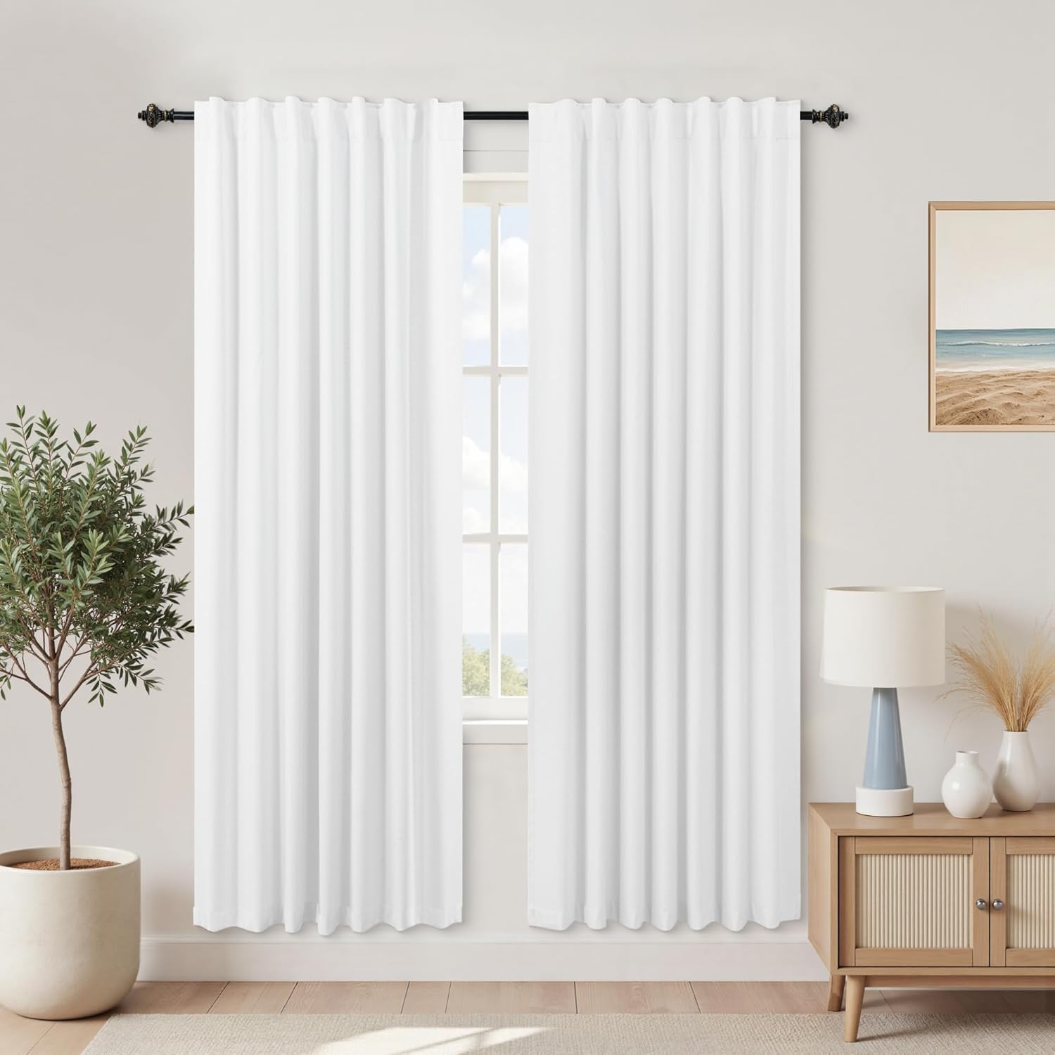 Extra Wide Soundproof Blackout Curtains with Pleated Back Tab Rod Pocket,96 Inch Long 2 Panel Set Thermal Curtain for Winter Insulated to Keep Cold Out Noise Reducing Curtains for Living Room Bedroom