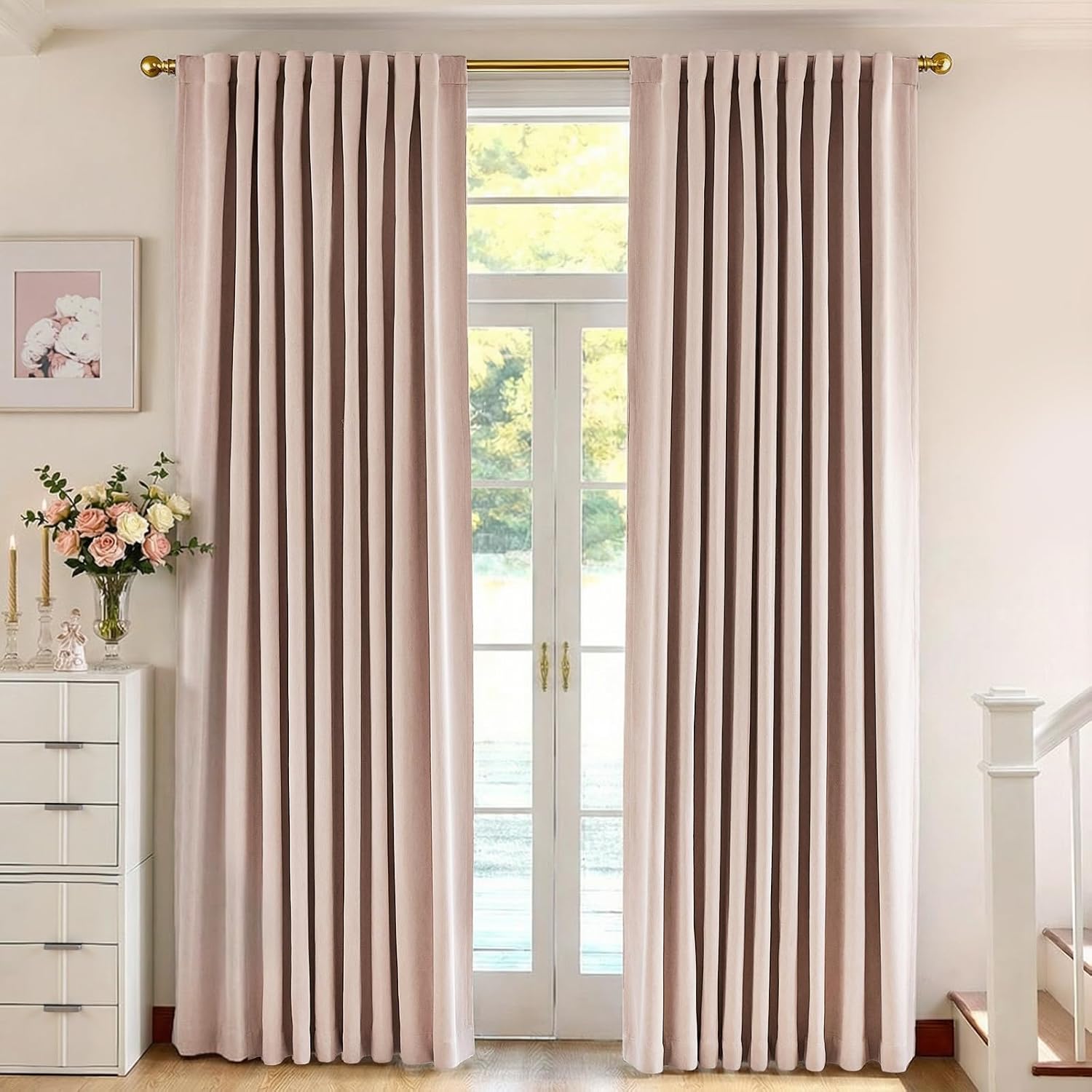 Chenille Blackout Curtains 96 Inches Long Thermal Insulated Curtains for Living Room Bedroom Grey Light Blocking Privacy Drapes Thick Noise Reducing Window Curtains 2 Panle Set Back Tab Neutral Drapes