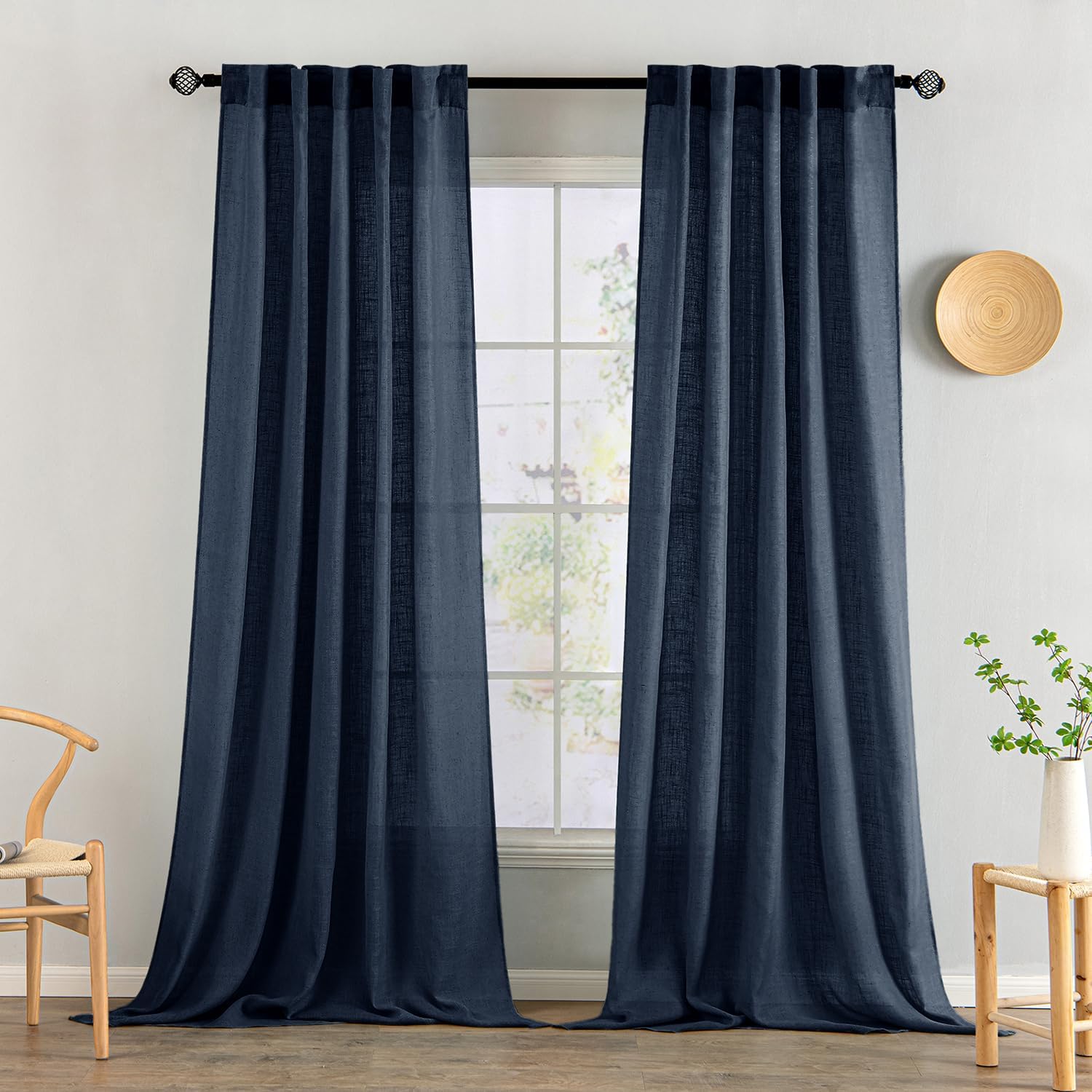 MIULEE Beige Linen Curtains 96 Inches Long 2 Panels for Bedroom Living Room, Soft Linen Textured Window Drapes Semi Sheer Light Filtering Back Tab Rod Pocket Farmhouse Modern Burlap Look Decor