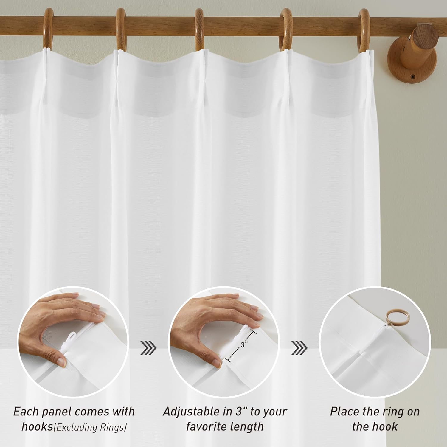 KangBang Pinch Pleat Sheer Curtains 112 Inches Long 2 Panels, Light Filtering Tree Branch Texture Soft Voile Drapes for Living Room Hotel Dorm, Gauzy and Breezy Window Panels, White,42x112 Inch