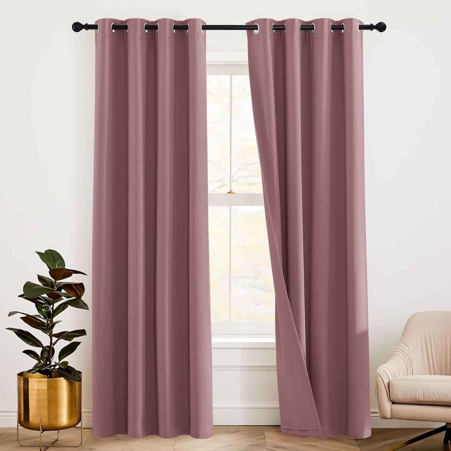 RYB HOME Soundproof Curtains 84 inches - 3 Layers Blackout Curtains Noise Cancelling Thermal Insulted Drapes for Door Window Living Room Nursery Divider Drapes, W 52 x L 84 inch, Gray, 1 Pair