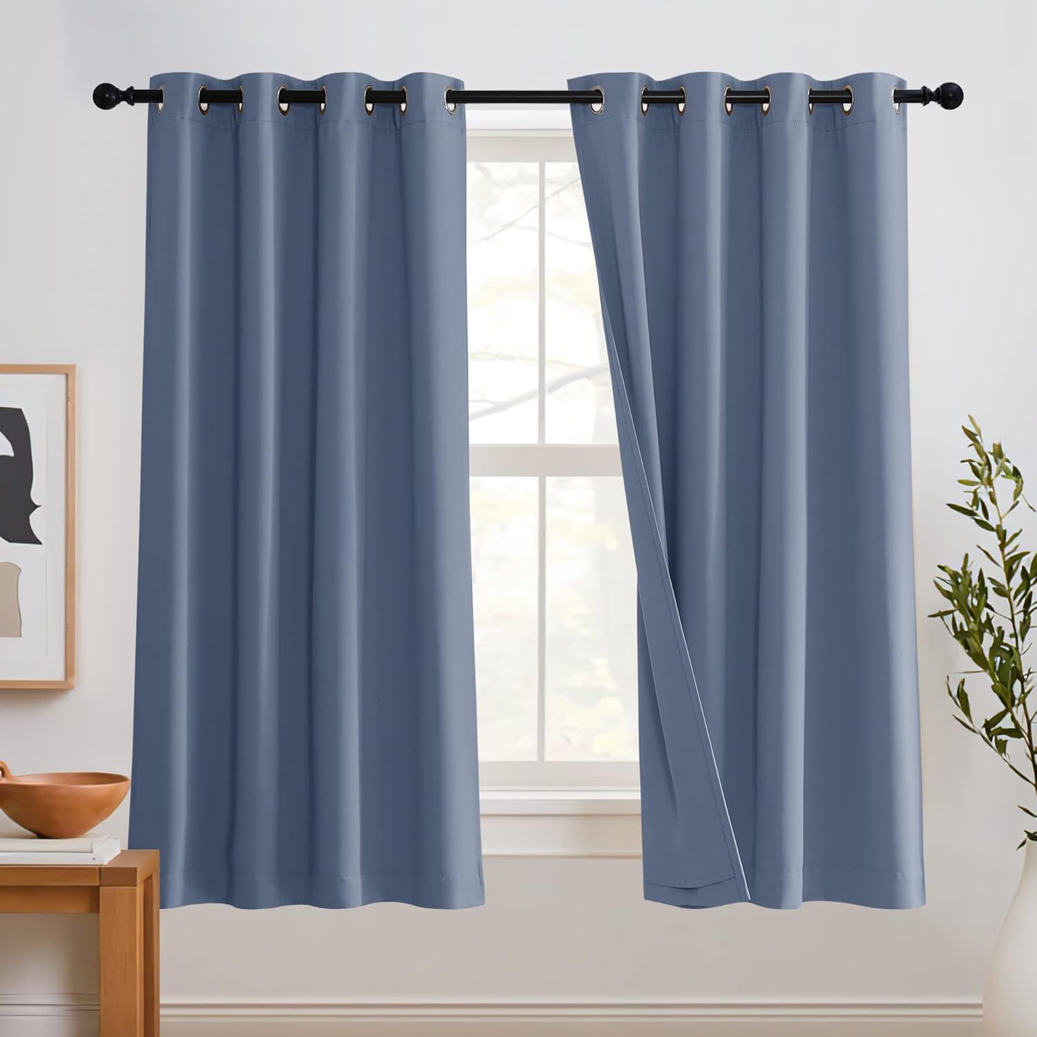 RYB HOME Soundproof Curtains Blackout - 3 Layers Light Block Noise Cancelling Thermal Insulated Curtains for Living Room Bedroom Room Divider, 52 inch Wide x 108 inch Long, Grey, 2 Panels