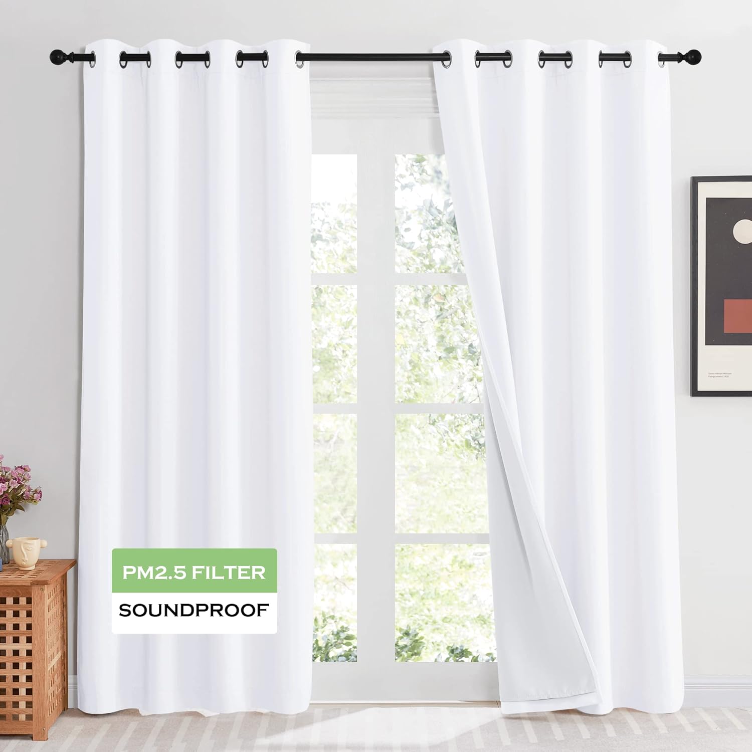 KGORGE 4-in-1 Soundproof Anti Dust 100% Blackout Curtains with Melt-Blown Layer Noise Reducing Thermal Insulating Window Drapes for Bedroom Nursery, W 52 x L 84, Black, 2 Panels