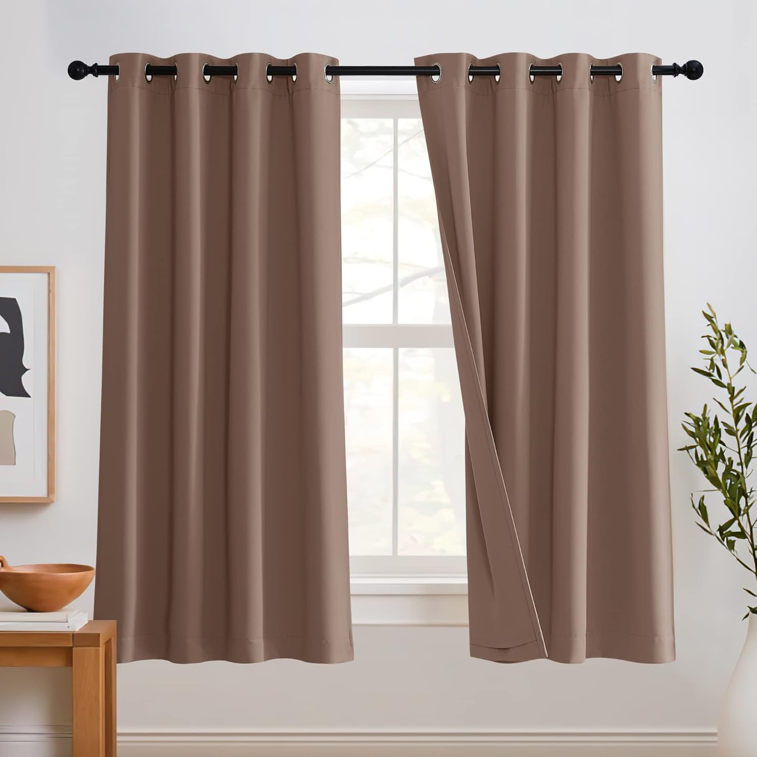 RYB HOME Soundproof Curtains Blackout - 3 Layers Light Block Noise Cancelling Thermal Insulated Curtains for Living Room Bedroom Room Divider, 52 inch Wide x 108 inch Long, Grey, 2 Panels