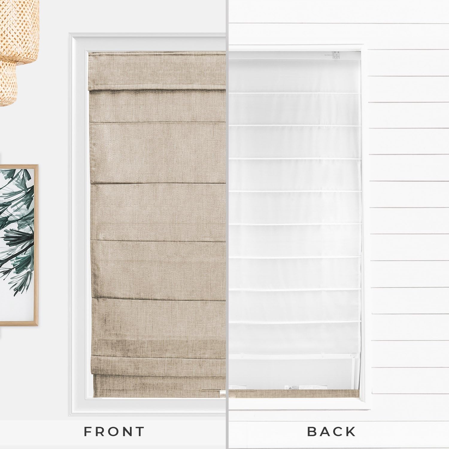 CHICOLOGY - RMBF3564 Cordless Roman Shades Cross-Hatched Modern Fabric Cascade Window Blind Treatment, 35"W X 64"H, Belgian Flax (Privacy & Light Filtering)