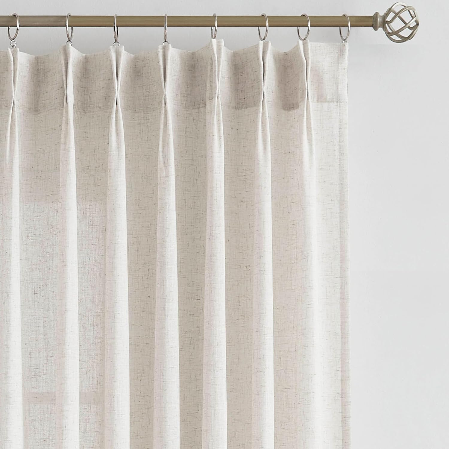 Vision Home Natural Pinch Pleated Semi Sheer Curtains Textured Linen Blended Light Filtering Window Curtains 90 inch for Living Room Bedroom Pinch Pleat Drapes with Hooks 2 Panels 42" Wx90 L