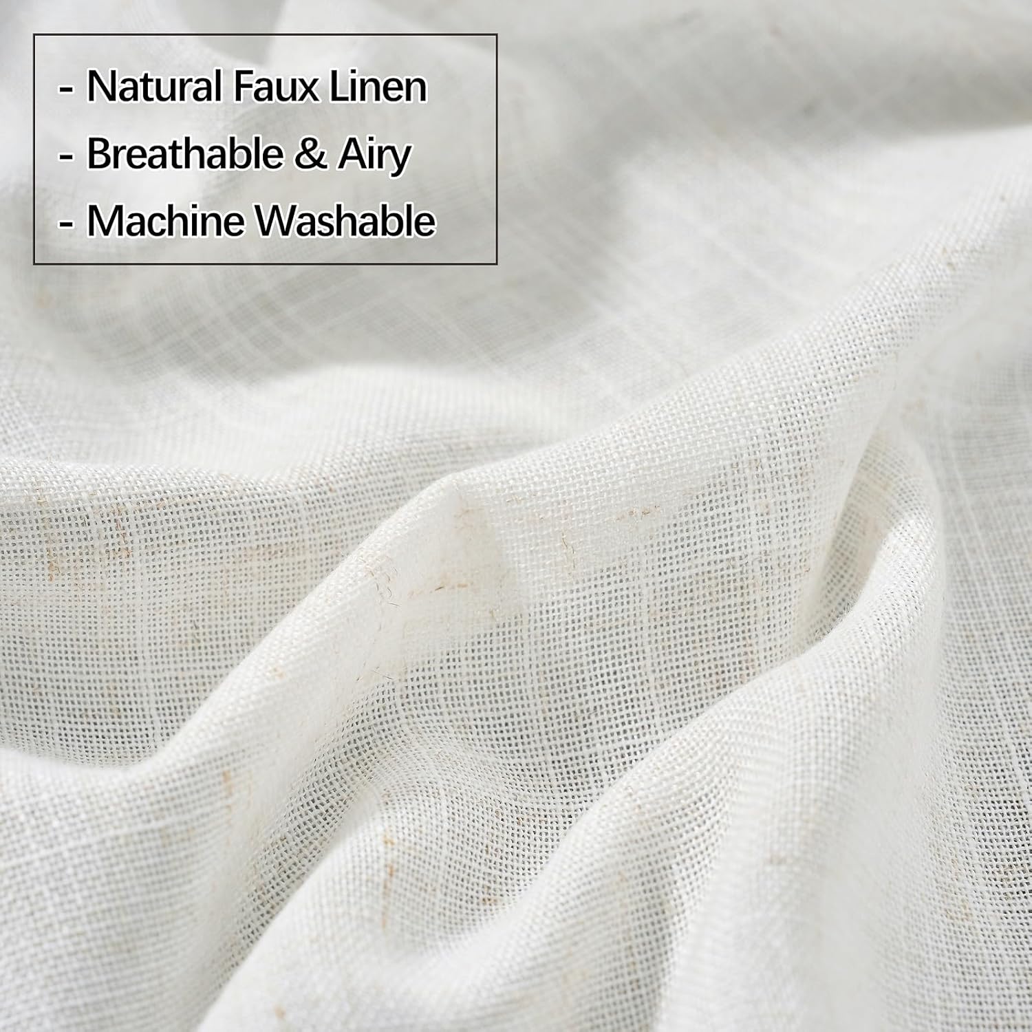 Ftinala Neutral Linen Semi Sheer Curtains 108 Inches Long, Cream Light Filtering Sliding Glass Door Curtains & Drapes, Modern Farmhouse Window Panel, Pinch Pleat Floor to Ceiling Curtain with Hook