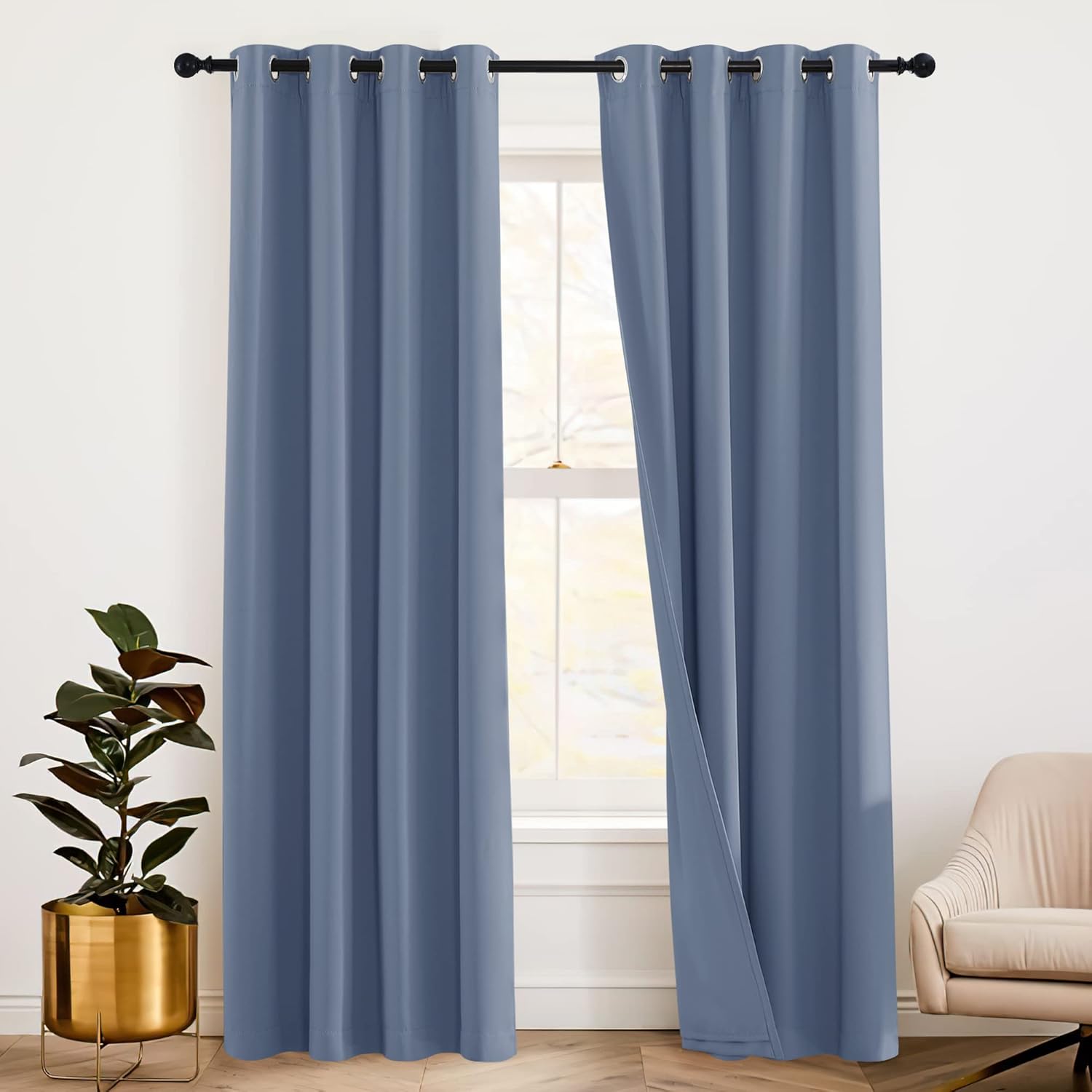 RYB HOME Soundproof Curtains 84 inches - 3 Layers Blackout Curtains Noise Cancelling Thermal Insulted Drapes for Door Window Living Room Nursery Divider Drapes, W 52 x L 84 inch, Gray, 1 Pair