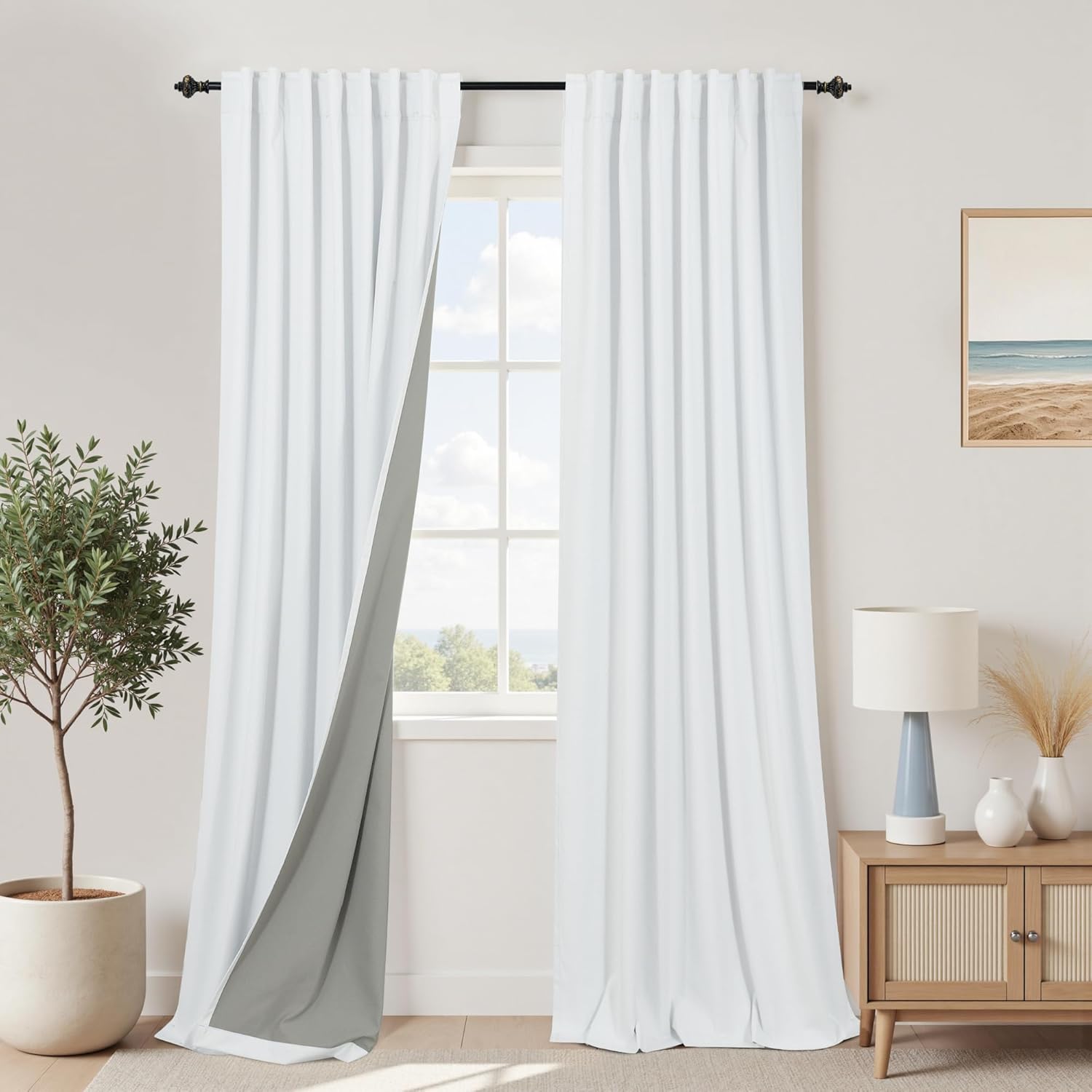 Extra Wide Soundproof Blackout Curtains with Pleated Back Tab Rod Pocket,96 Inch Long 2 Panel Set Thermal Curtain for Winter Insulated to Keep Cold Out Noise Reducing Curtains for Living Room Bedroom