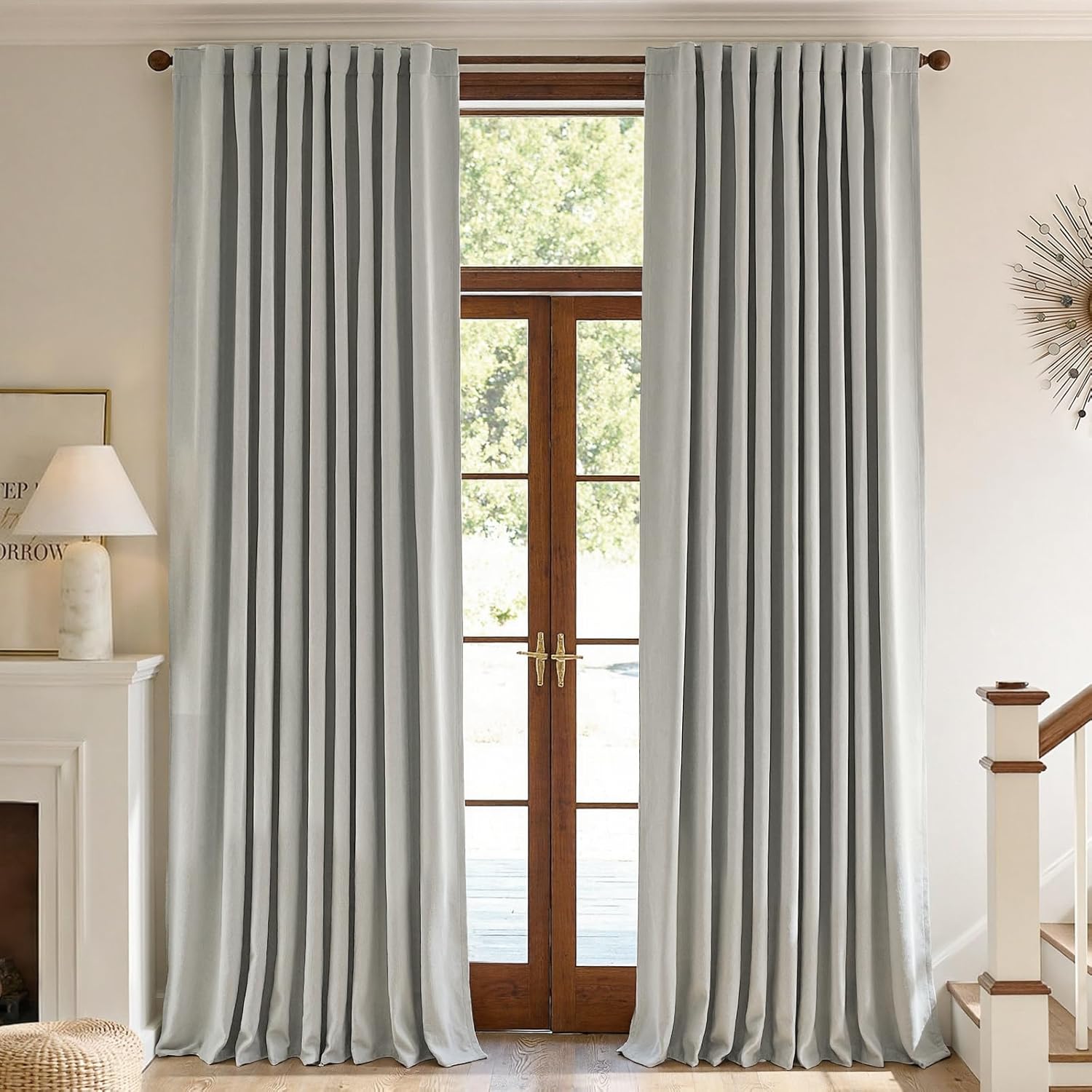 Chenille Blackout Curtains 96 Inches Long Thermal Insulated Curtains for Living Room Bedroom Grey Light Blocking Privacy Drapes Thick Noise Reducing Window Curtains 2 Panle Set Back Tab Neutral Drapes