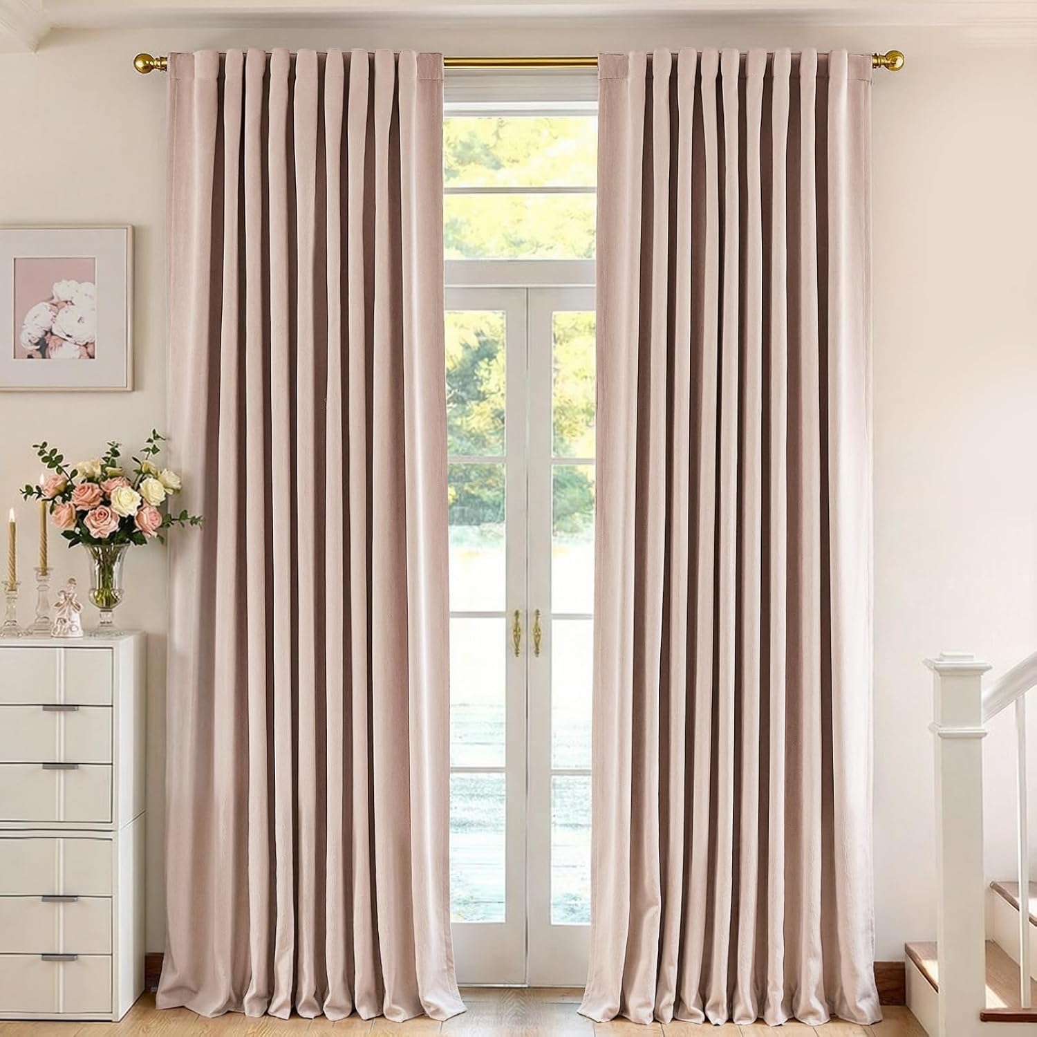 Chenille Blackout Curtains 96 Inches Long Thermal Insulated Curtains for Living Room Bedroom Grey Light Blocking Privacy Drapes Thick Noise Reducing Window Curtains 2 Panle Set Back Tab Neutral Drapes