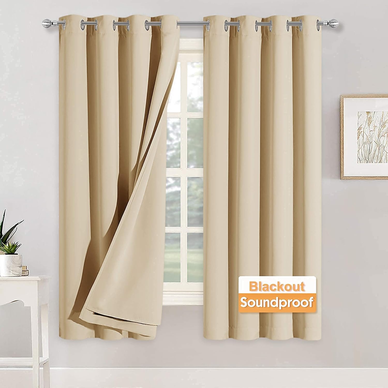 RYB HOME Soundproof Curtains 84 inches - 3 Layers Blackout Curtains Noise Cancelling Thermal Insulted Drapes for Door Window Living Room Nursery Divider Drapes, W 52 x L 84 inch, Gray, 1 Pair