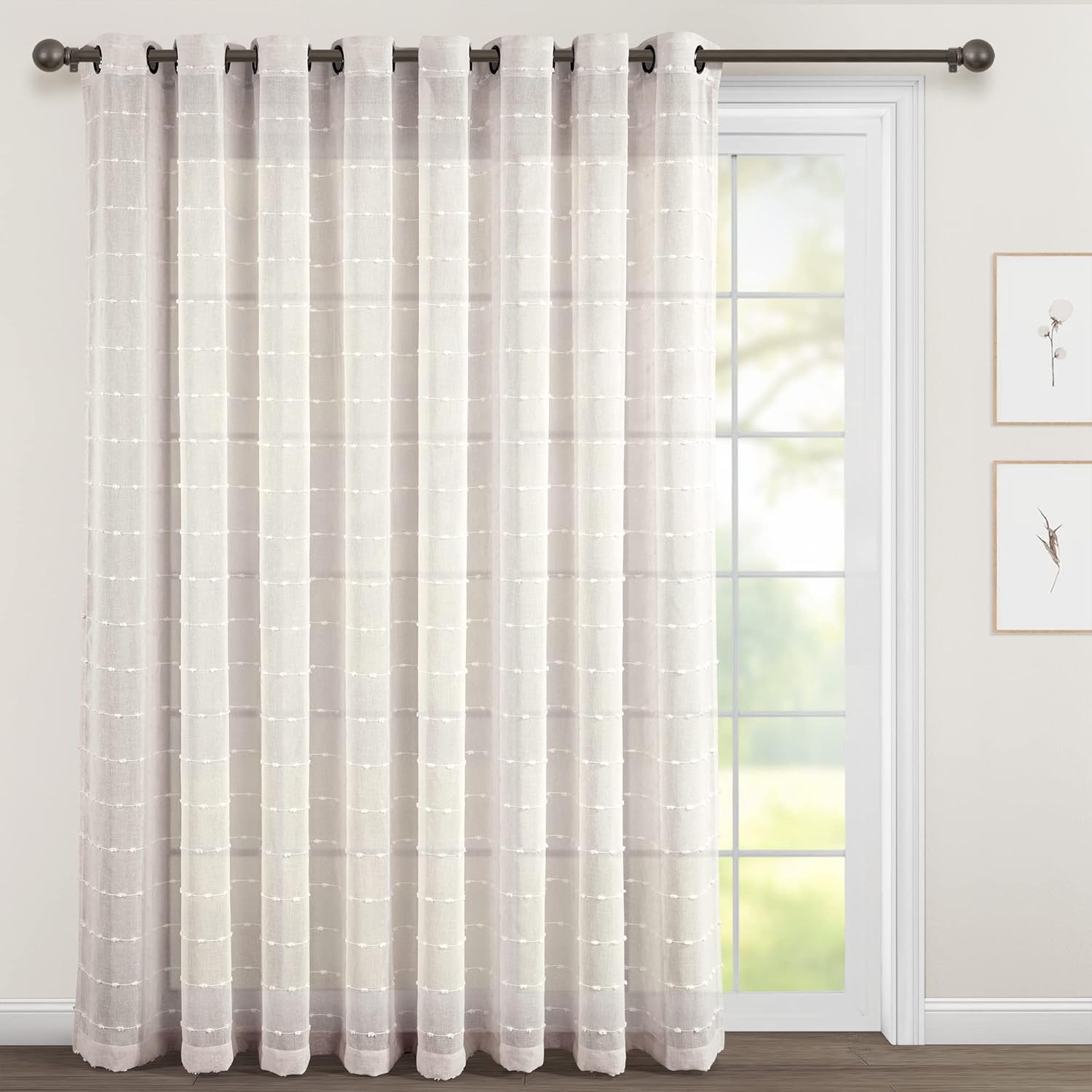 Lush Decor Farmhouse Textured Grommet Sheer Window Curtain Panel Pair, 38"W x 95"L, Beige