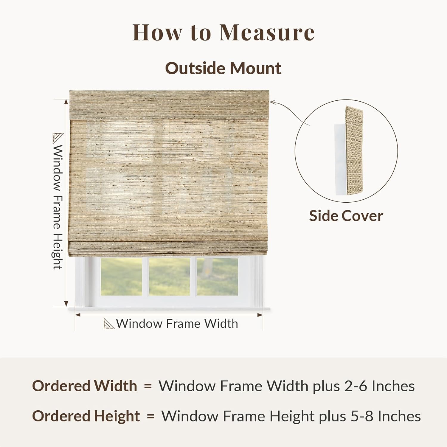 TWOPAGES Natural Cordless Ramie Roman Shade No Drill Customized Roman Blind Light Filtering Blackout Roman Window Shade for Windows, Beige, 1 Piece