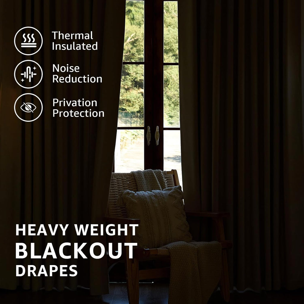 Chenille Blackout Curtains 96 Inches Long Thermal Insulated Curtains for Living Room Bedroom Grey Light Blocking Privacy Drapes Thick Noise Reducing Window Curtains 2 Panle Set Back Tab Neutral Drapes