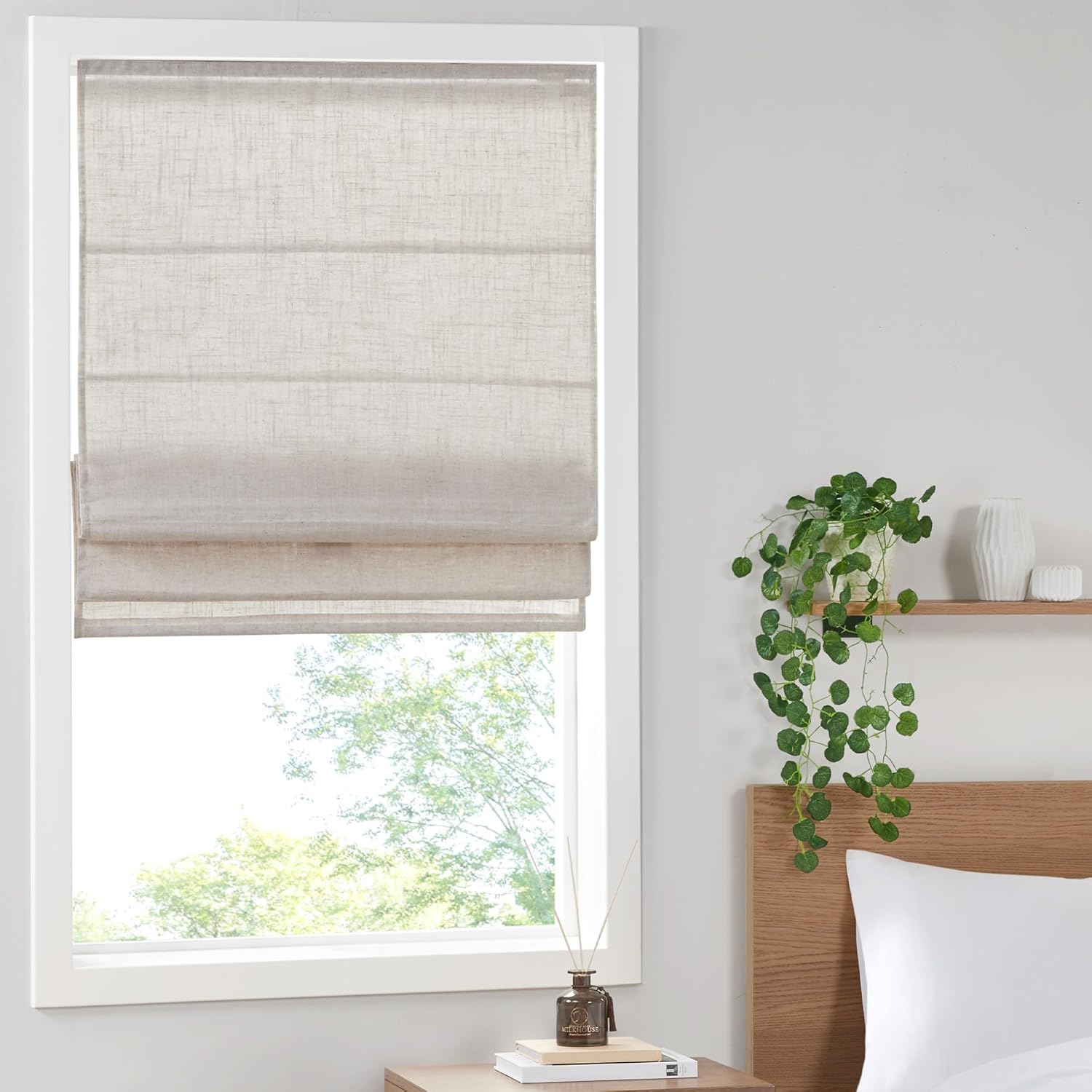 Madison Park Galen Cordless Roman Shade, 31"W x 64"H, Sheen Ivory – Room Darkening, Thermal Insulated, Energy Efficient Window Blind with Subtle Sheen Basketweave Fabric for Privacy