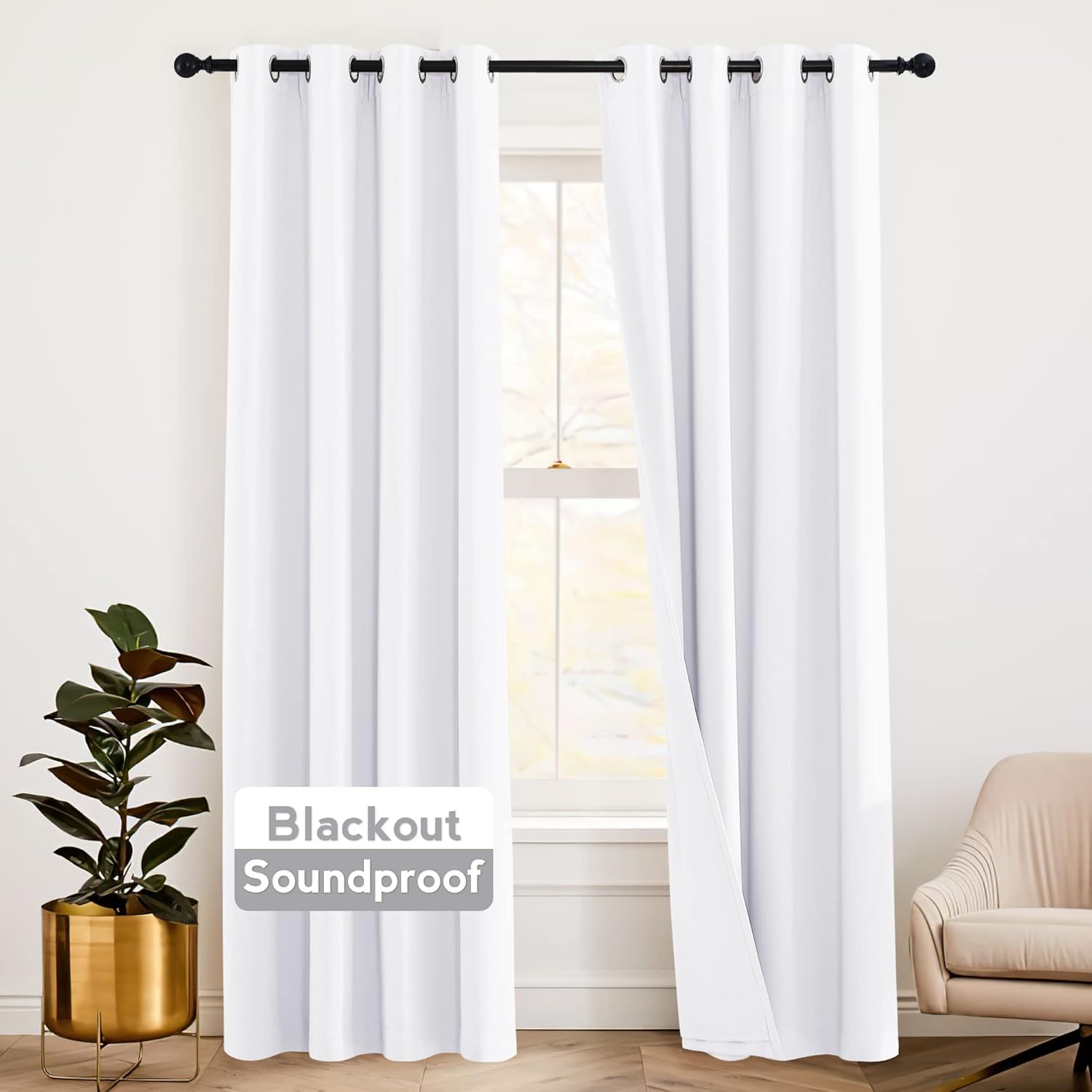 RYB HOME Soundproof Curtains 84 inches - 3 Layers Blackout Curtains Noise Cancelling Thermal Insulted Drapes for Door Window Living Room Nursery Divider Drapes, W 52 x L 84 inch, Gray, 1 Pair