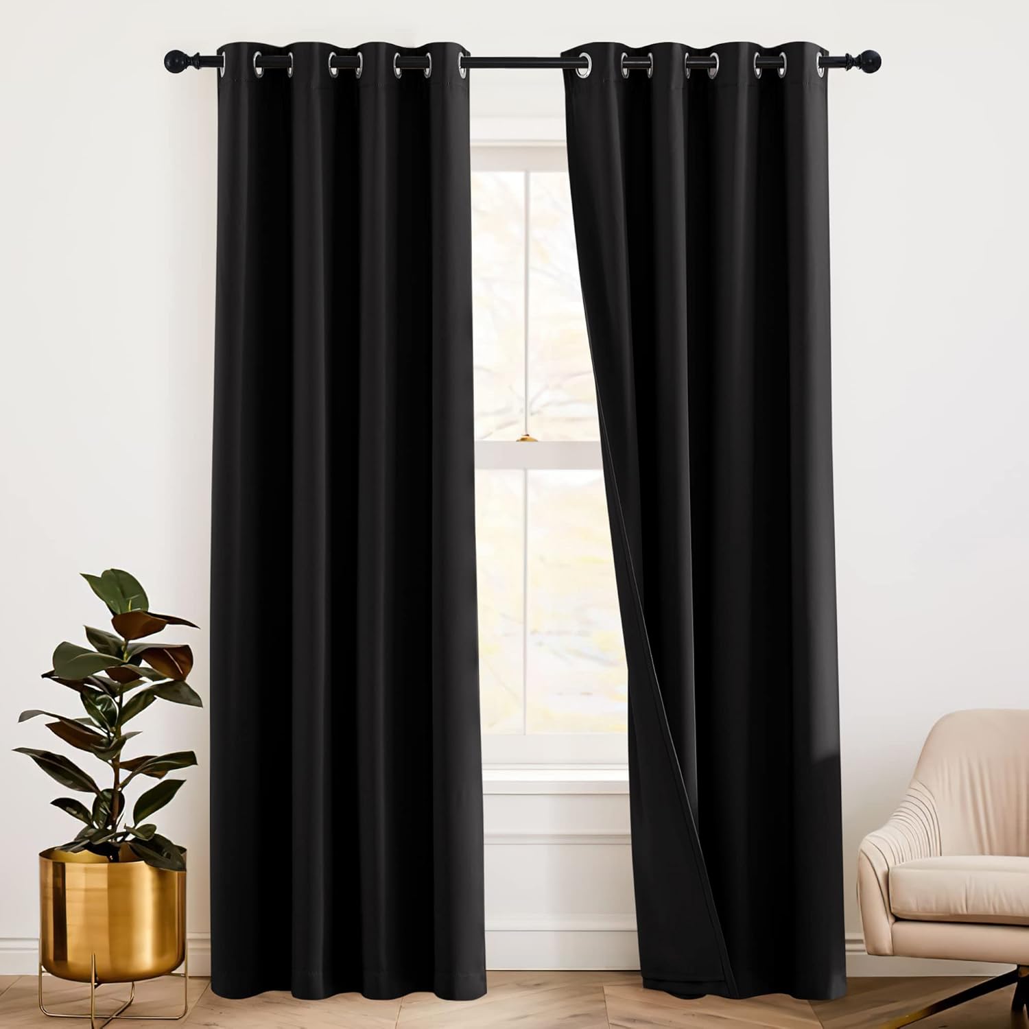 RYB HOME Soundproof Curtains 84 inches - 3 Layers Blackout Curtains Noise Cancelling Thermal Insulted Drapes for Door Window Living Room Nursery Divider Drapes, W 52 x L 84 inch, Gray, 1 Pair