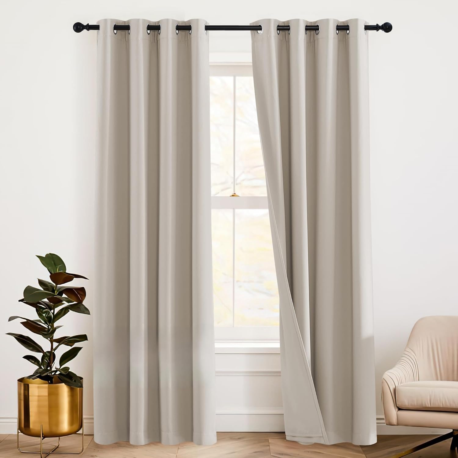 RYB HOME Soundproof Curtains 84 inches - 3 Layers Blackout Curtains Noise Cancelling Thermal Insulted Drapes for Door Window Living Room Nursery Divider Drapes, W 52 x L 84 inch, Gray, 1 Pair