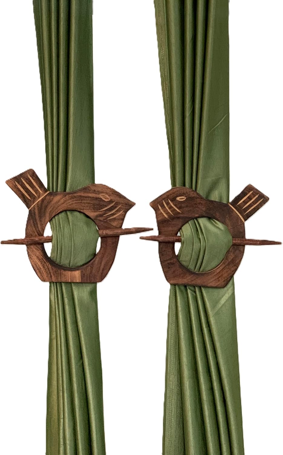 Wooden Curtain Tieback Set of 2 Bird Shape Vintage Rustic Drapery Holdback Traditional Curtain Holder