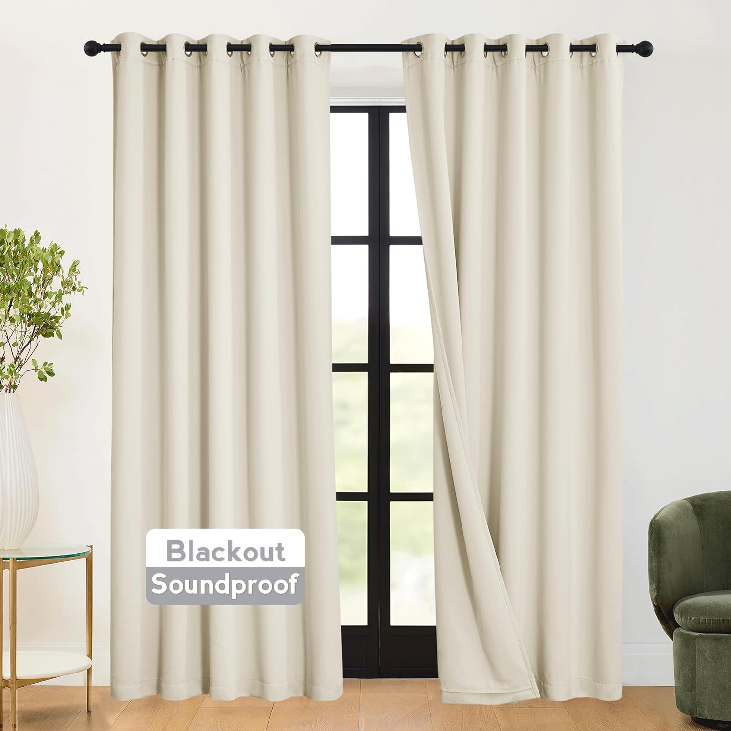 RYB HOME Soundproof Curtains 84 inches - 3 Layers Blackout Curtains Noise Cancelling Thermal Insulted Drapes for Door Window Living Room Nursery Divider Drapes, W 52 x L 84 inch, Gray, 1 Pair