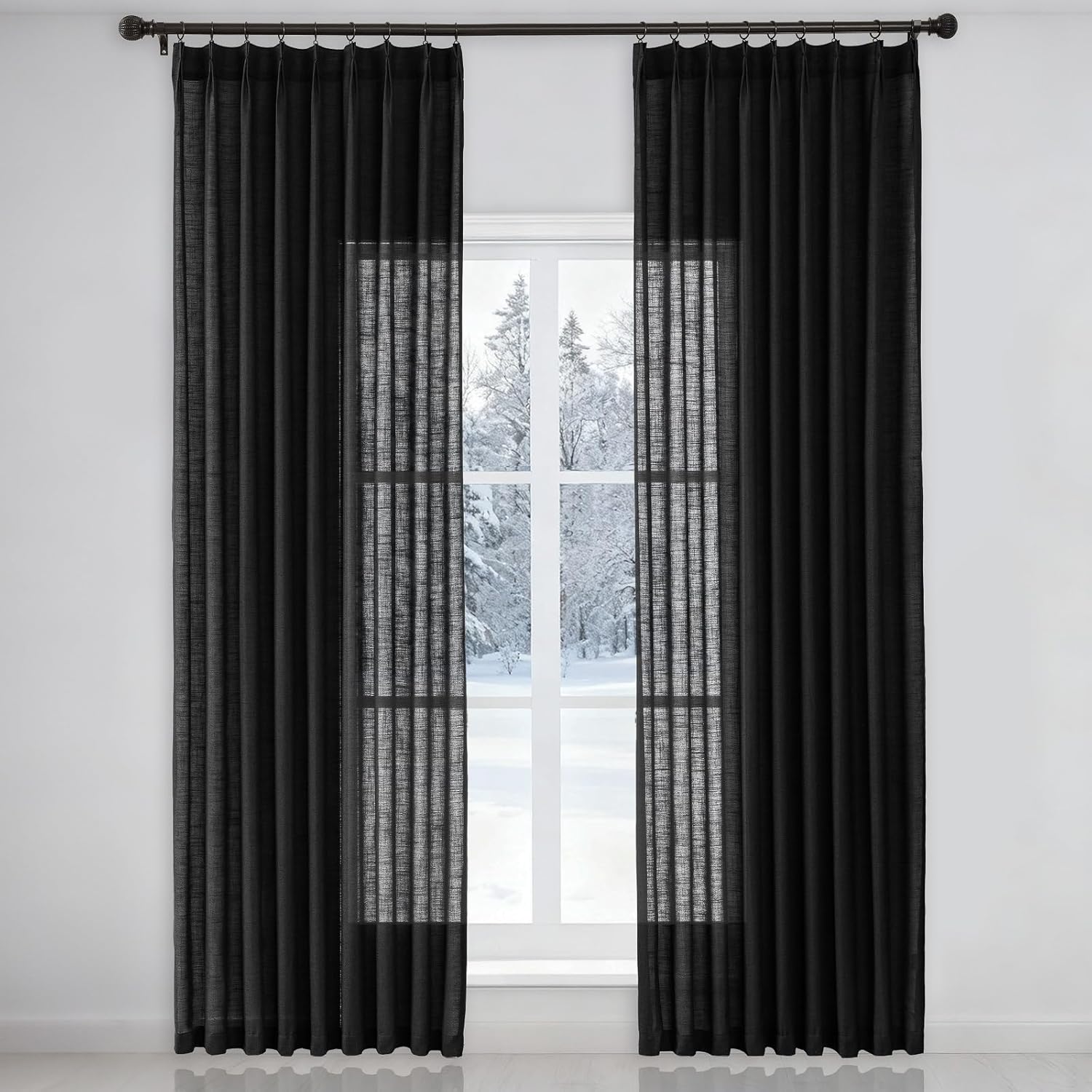 Ftinala Neutral Linen Semi Sheer Curtains 108 Inches Long, Cream Light Filtering Sliding Glass Door Curtains & Drapes, Modern Farmhouse Window Panel, Pinch Pleat Floor to Ceiling Curtain with Hook