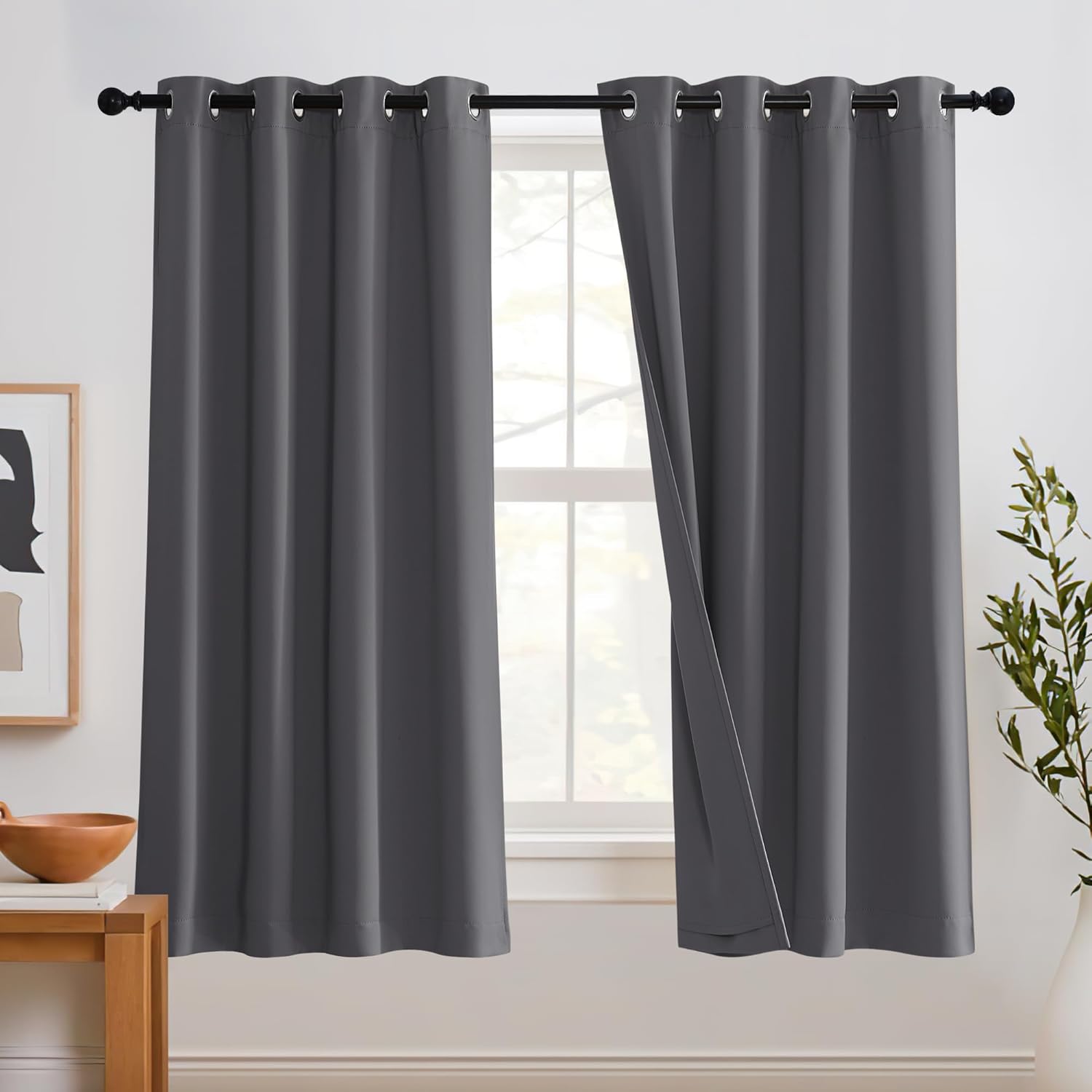 RYB HOME Soundproof Curtains 84 inches - 3 Layers Blackout Curtains Noise Cancelling Thermal Insulted Drapes for Door Window Living Room Nursery Divider Drapes, W 52 x L 84 inch, Gray, 1 Pair