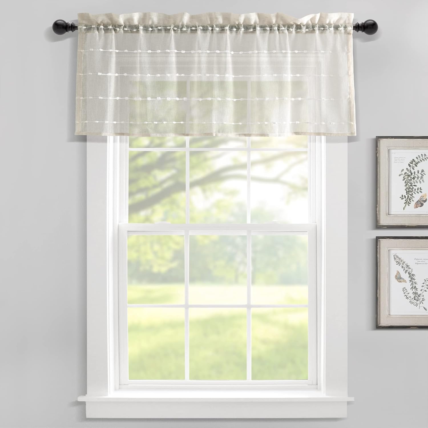 Lush Decor Farmhouse Textured Grommet Sheer Window Curtain Panel Pair, 38"W x 95"L, Beige