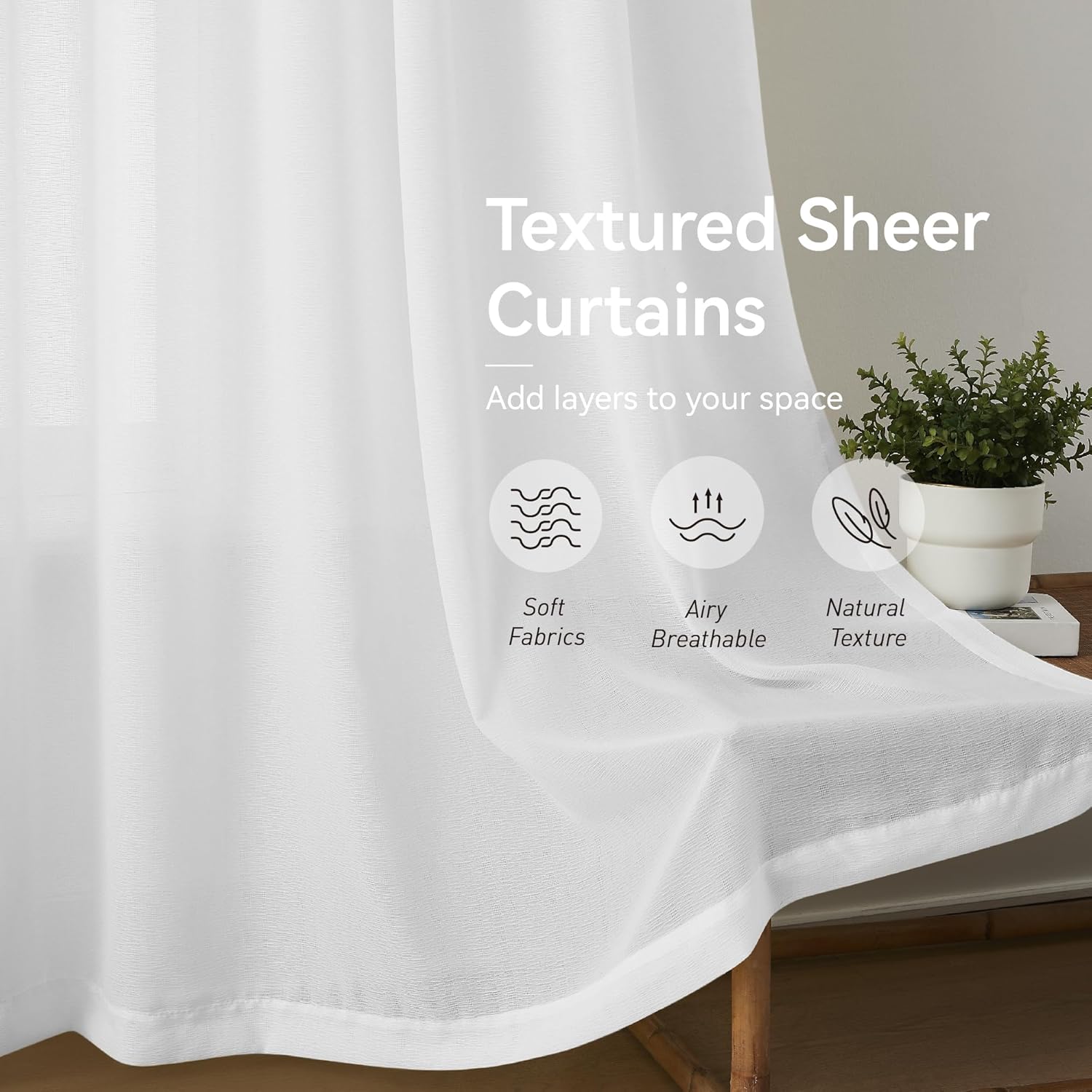 KangBang Pinch Pleat Sheer Curtains 112 Inches Long 2 Panels, Light Filtering Tree Branch Texture Soft Voile Drapes for Living Room Hotel Dorm, Gauzy and Breezy Window Panels, White,42x112 Inch