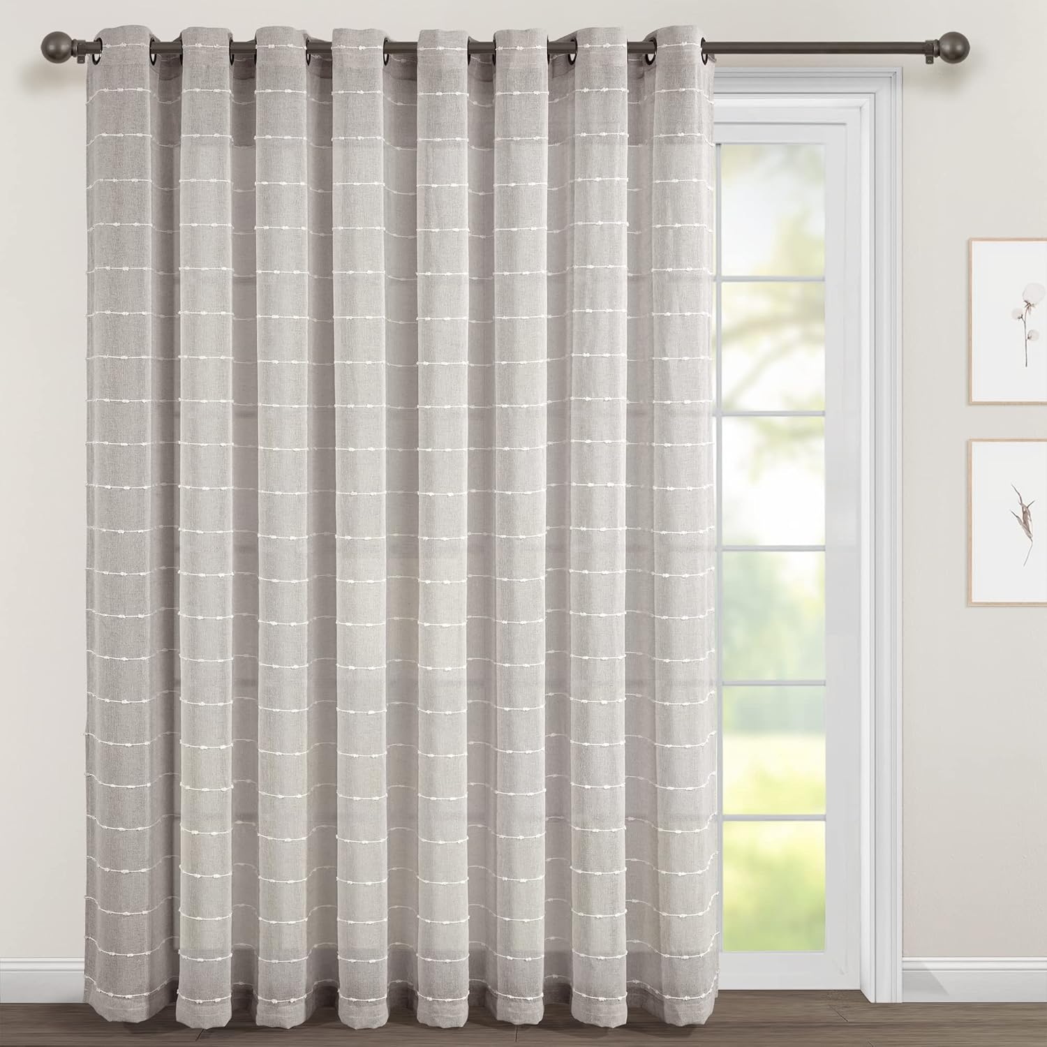 Lush Decor Farmhouse Textured Grommet Sheer Window Curtain Panel Pair, 38"W x 95"L, Beige