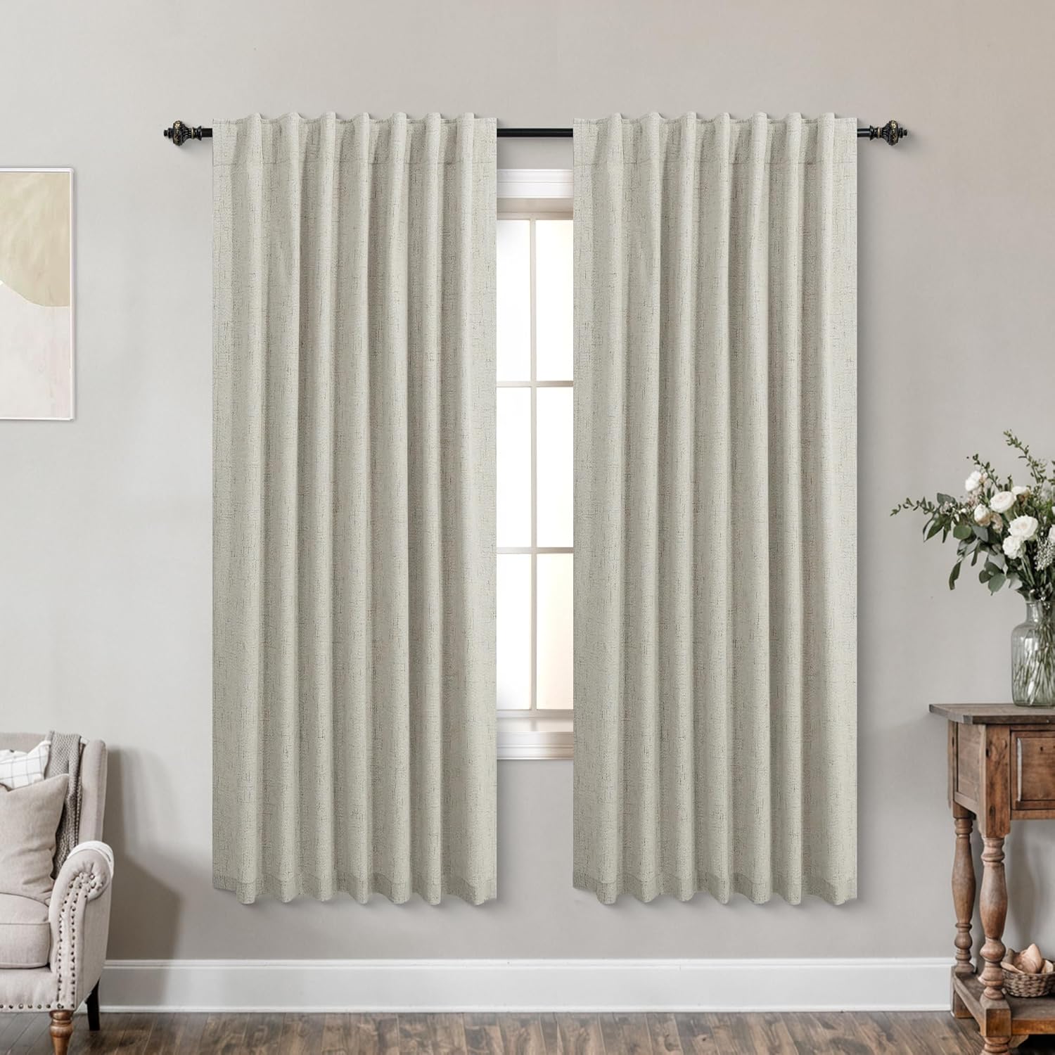 Extra Wide Soundproof Blackout Curtains with Pleated Back Tab Rod Pocket,96 Inch Long 2 Panel Set Thermal Curtain for Winter Insulated to Keep Cold Out Noise Reducing Curtains for Living Room Bedroom