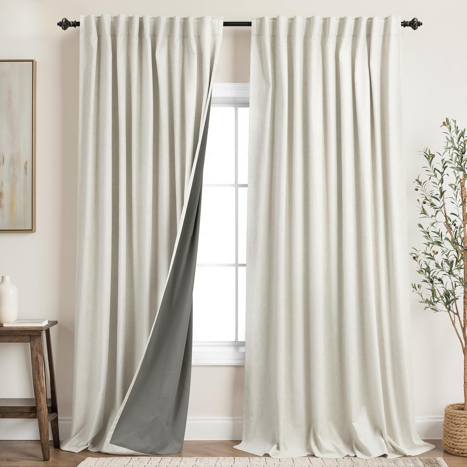 Extra Wide Soundproof Blackout Curtains with Pleated Back Tab Rod Pocket,96 Inch Long 2 Panel Set Thermal Curtain for Winter Insulated to Keep Cold Out Noise Reducing Curtains for Living Room Bedroom