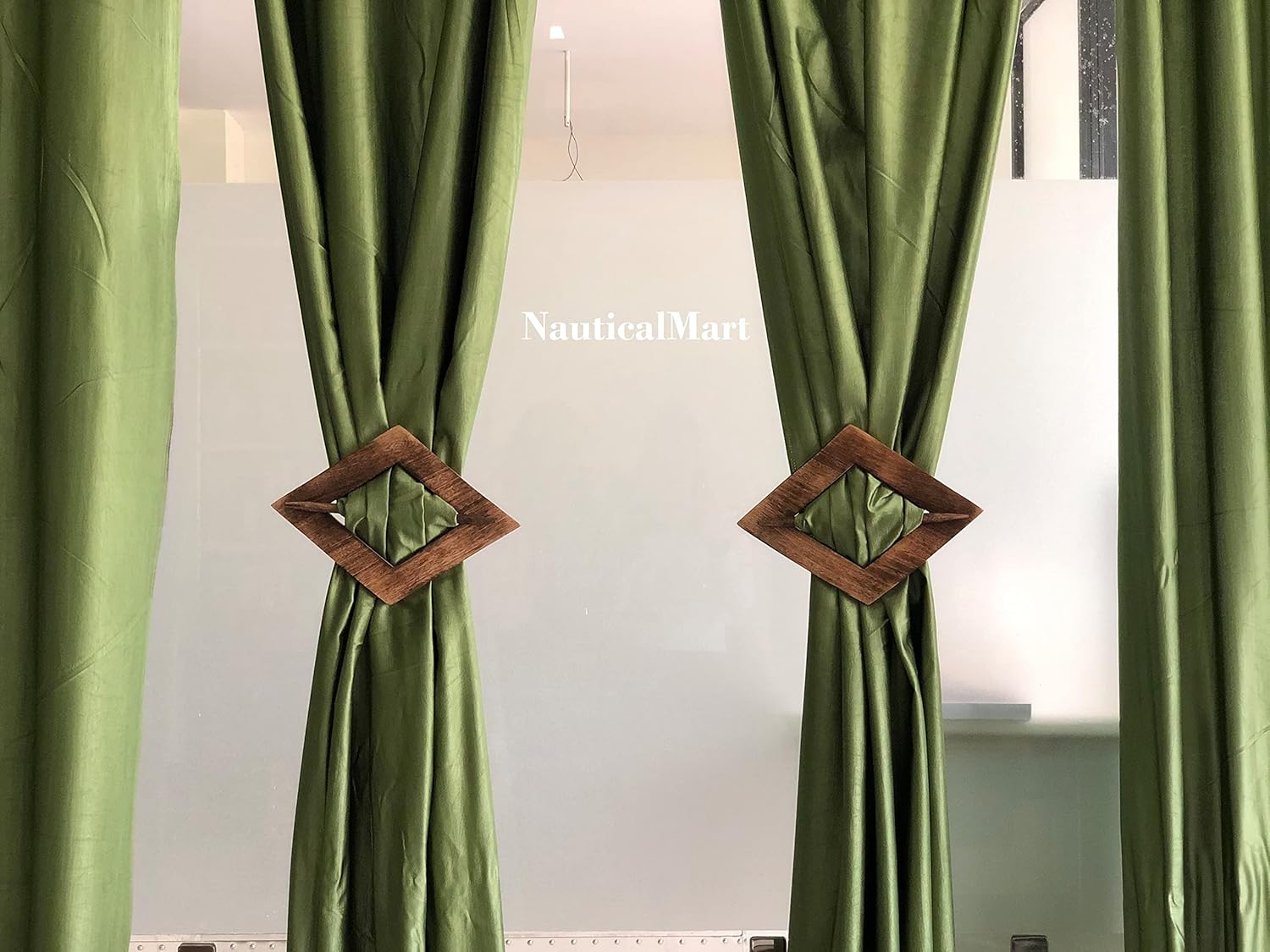 Decorative Wooden Curtain Tiebacks Set of 2 Window Treatment Holdbacks Drape Binds Hand Carved with Rustic Finish Home Decor