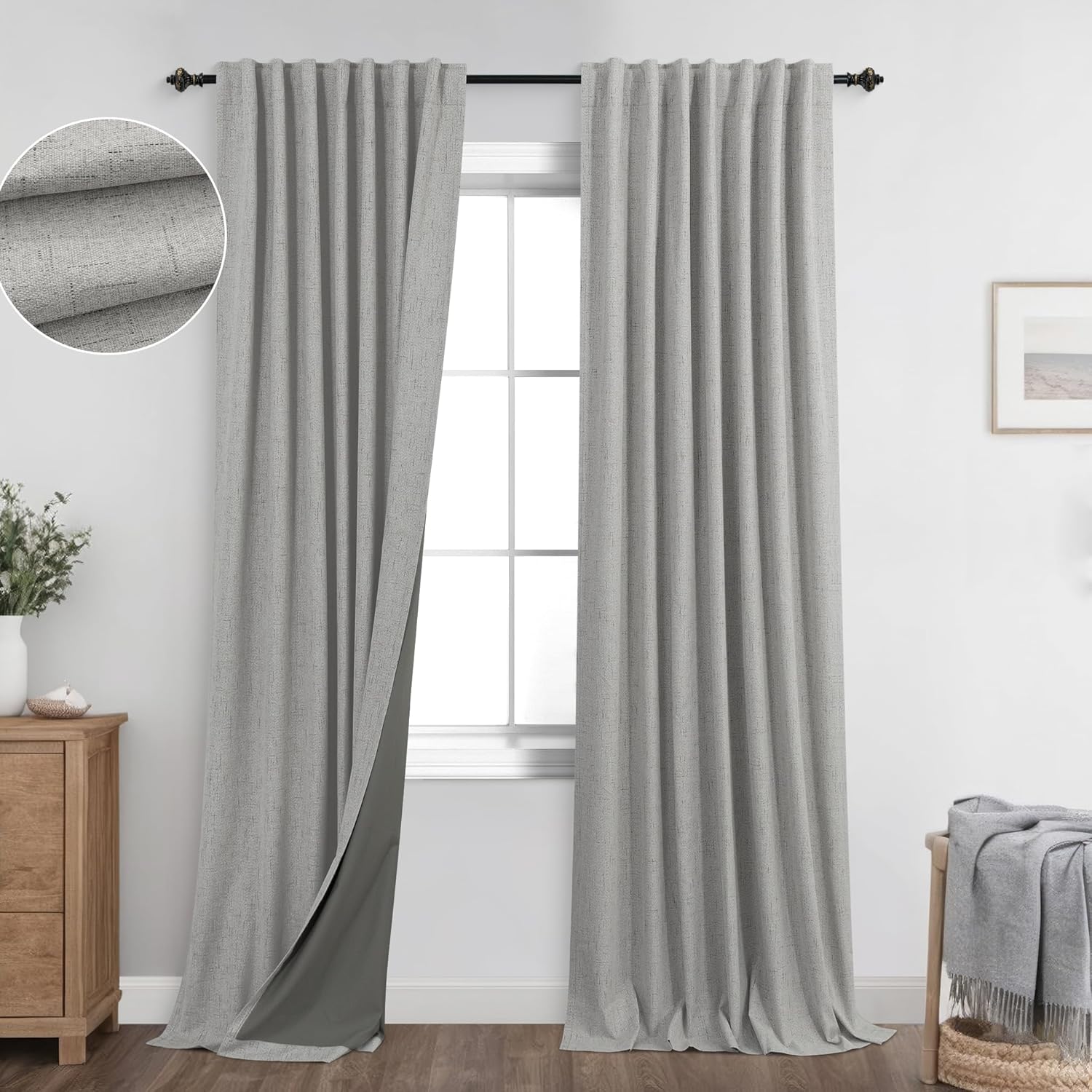 Extra Wide Soundproof Blackout Curtains with Pleated Back Tab Rod Pocket,96 Inch Long 2 Panel Set Thermal Curtain for Winter Insulated to Keep Cold Out Noise Reducing Curtains for Living Room Bedroom
