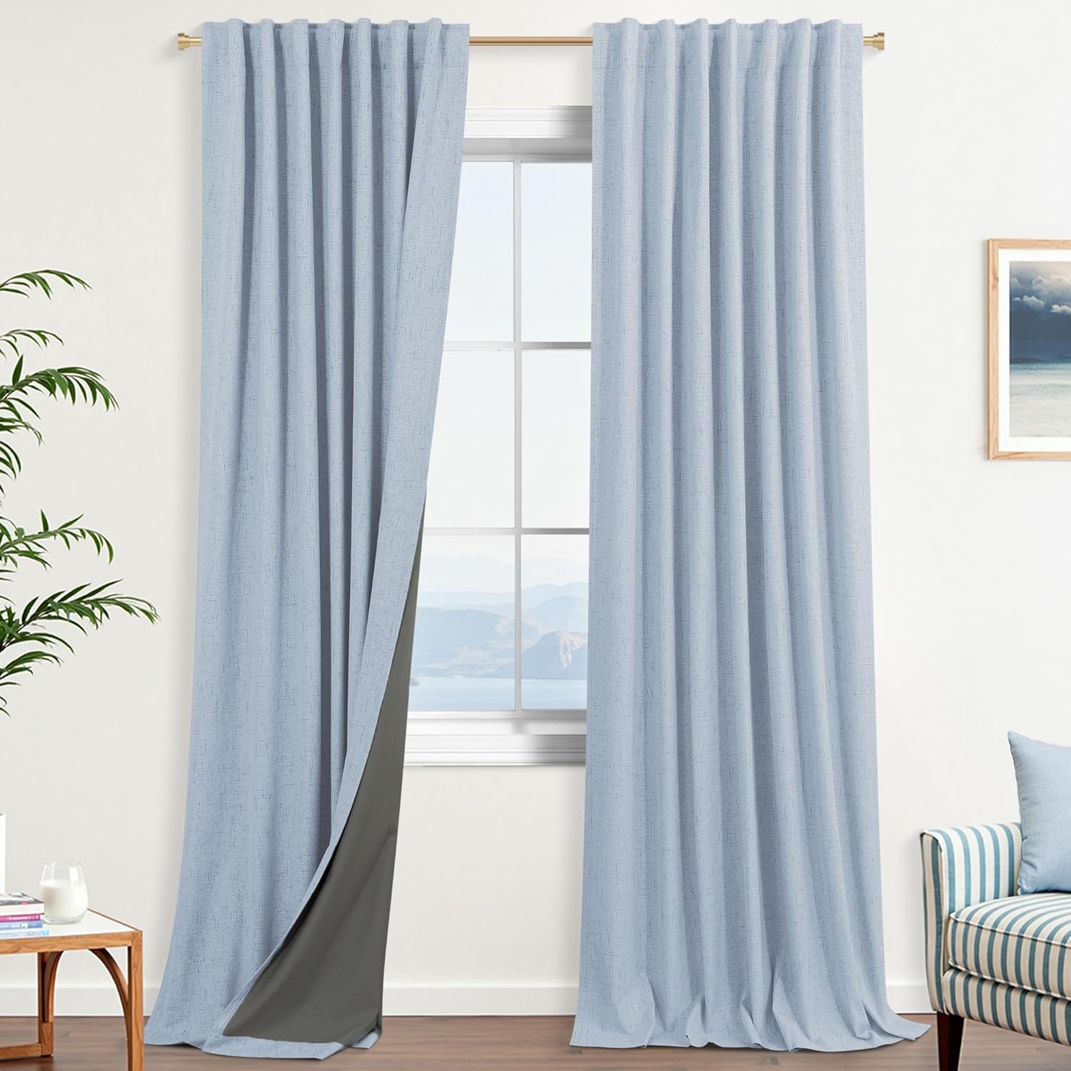 Extra Wide Soundproof Blackout Curtains with Pleated Back Tab Rod Pocket,96 Inch Long 2 Panel Set Thermal Curtain for Winter Insulated to Keep Cold Out Noise Reducing Curtains for Living Room Bedroom