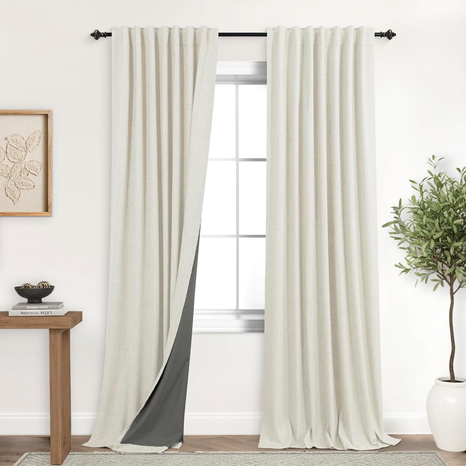Extra Wide Soundproof Blackout Curtains with Pleated Back Tab Rod Pocket,96 Inch Long 2 Panel Set Thermal Curtain for Winter Insulated to Keep Cold Out Noise Reducing Curtains for Living Room Bedroom