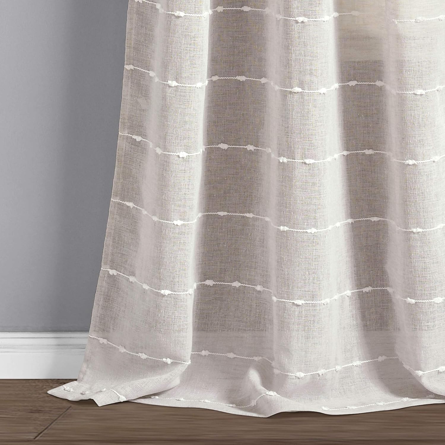 Lush Decor Farmhouse Textured Grommet Sheer Window Curtain Panel Pair, 38"W x 95"L, Beige