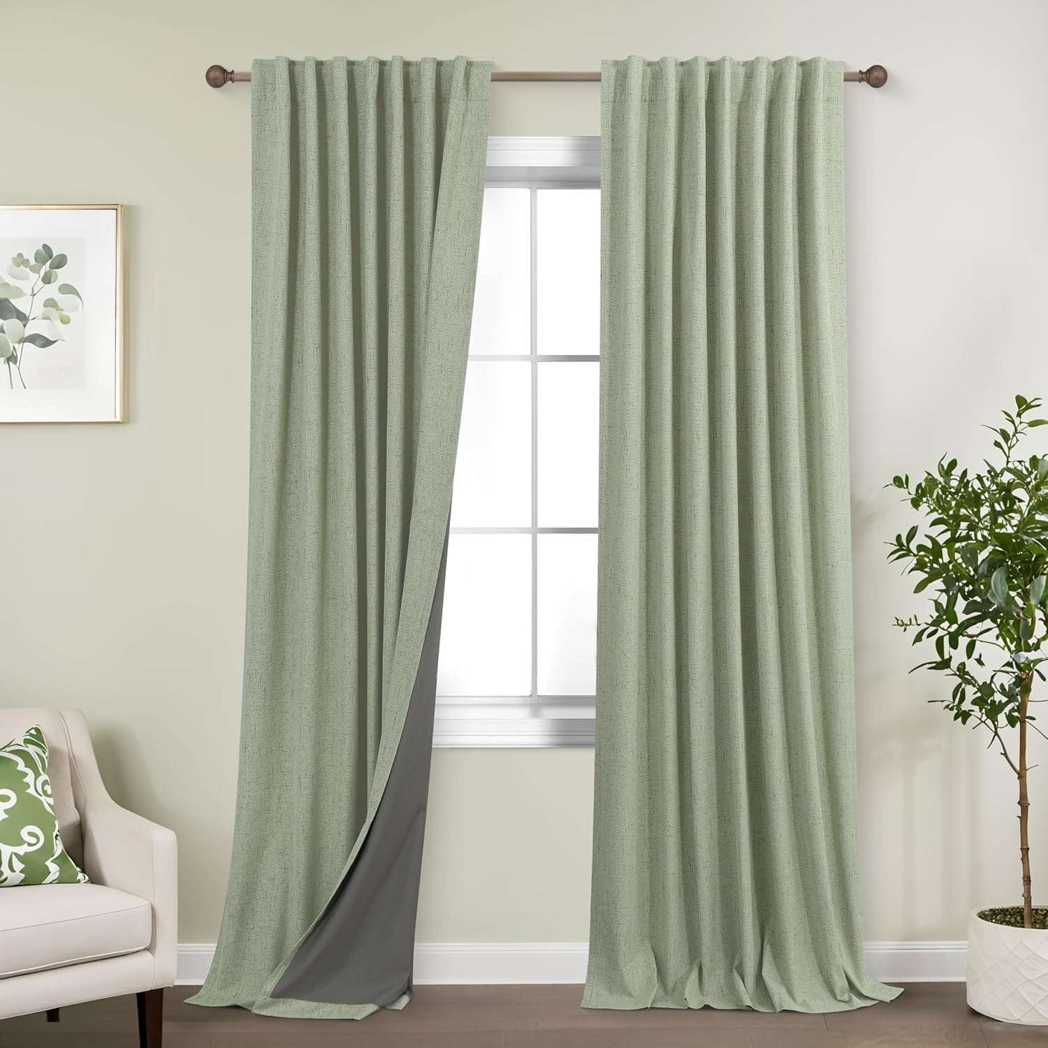 Extra Wide Soundproof Blackout Curtains with Pleated Back Tab Rod Pocket,96 Inch Long 2 Panel Set Thermal Curtain for Winter Insulated to Keep Cold Out Noise Reducing Curtains for Living Room Bedroom