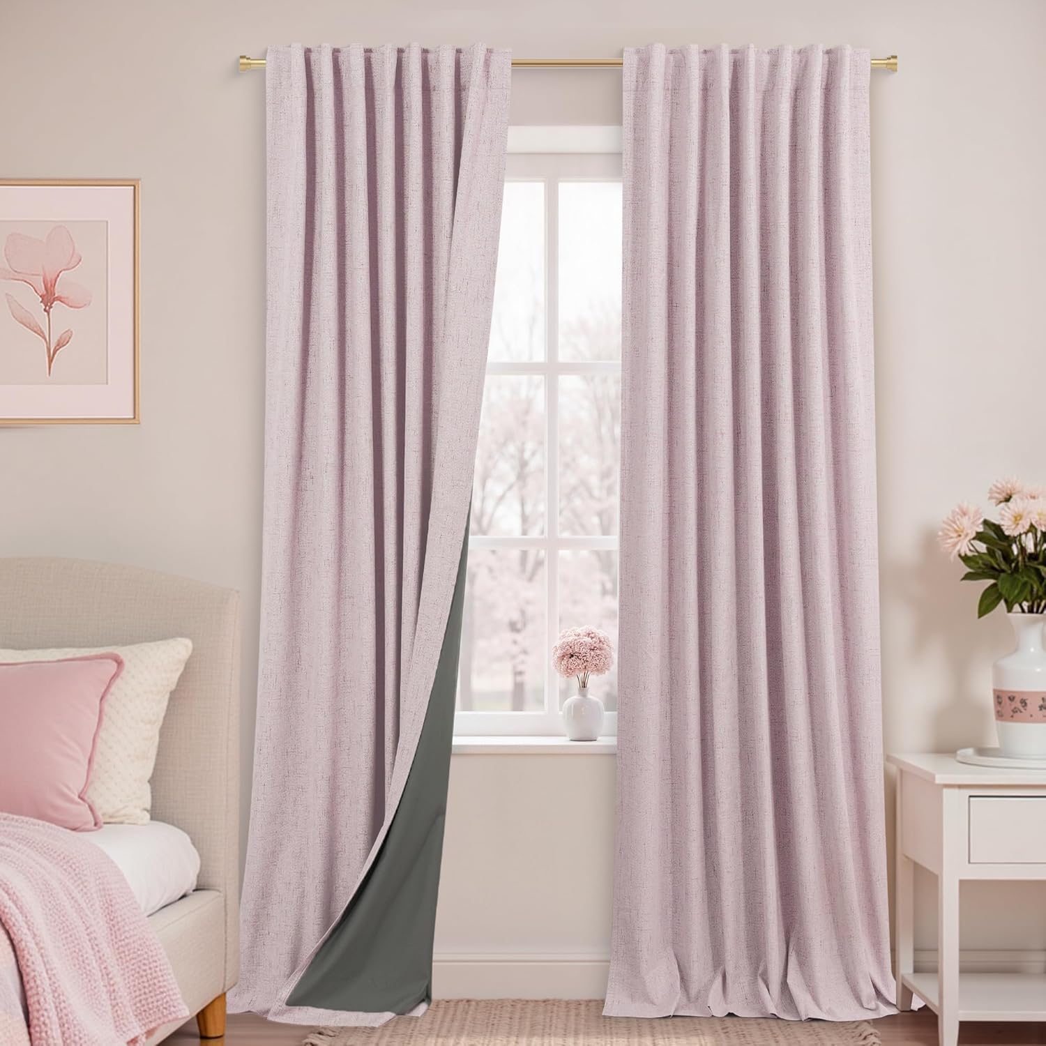 Extra Wide Soundproof Blackout Curtains with Pleated Back Tab Rod Pocket,96 Inch Long 2 Panel Set Thermal Curtain for Winter Insulated to Keep Cold Out Noise Reducing Curtains for Living Room Bedroom