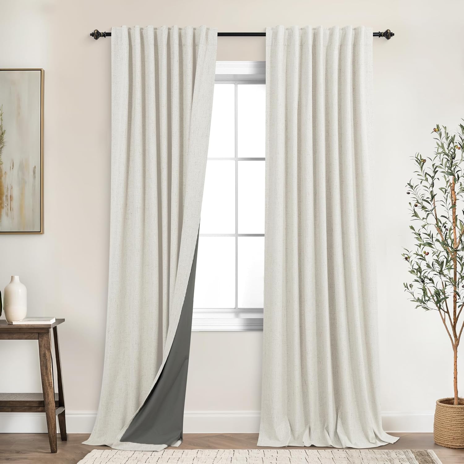 Extra Wide Soundproof Blackout Curtains with Pleated Back Tab Rod Pocket,96 Inch Long 2 Panel Set Thermal Curtain for Winter Insulated to Keep Cold Out Noise Reducing Curtains for Living Room Bedroom